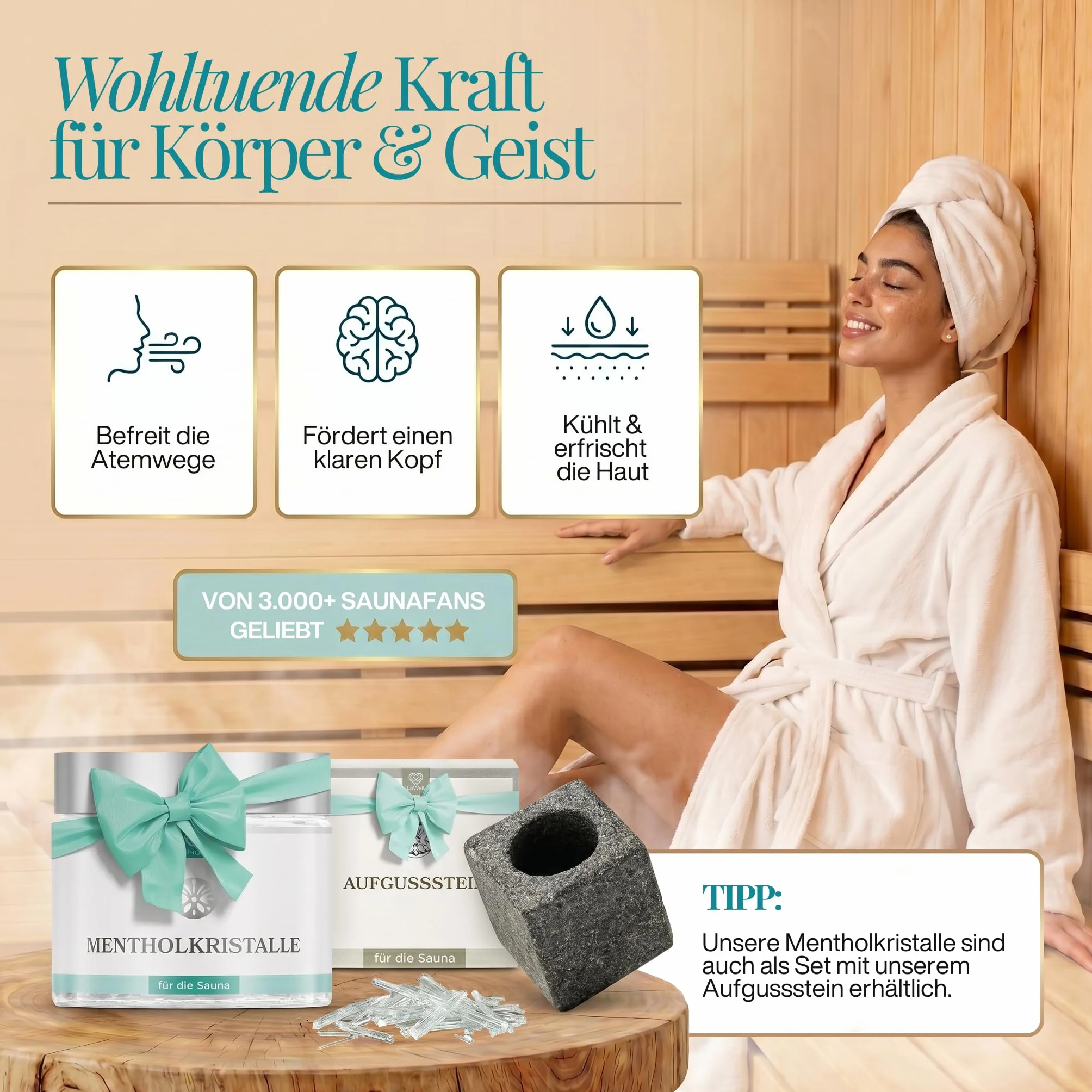 LoWell® 40g Kryształy Mentolowe ze 100% czystej mięty - idealne jako napar do sauny w zamykanej puszce - Mentol
