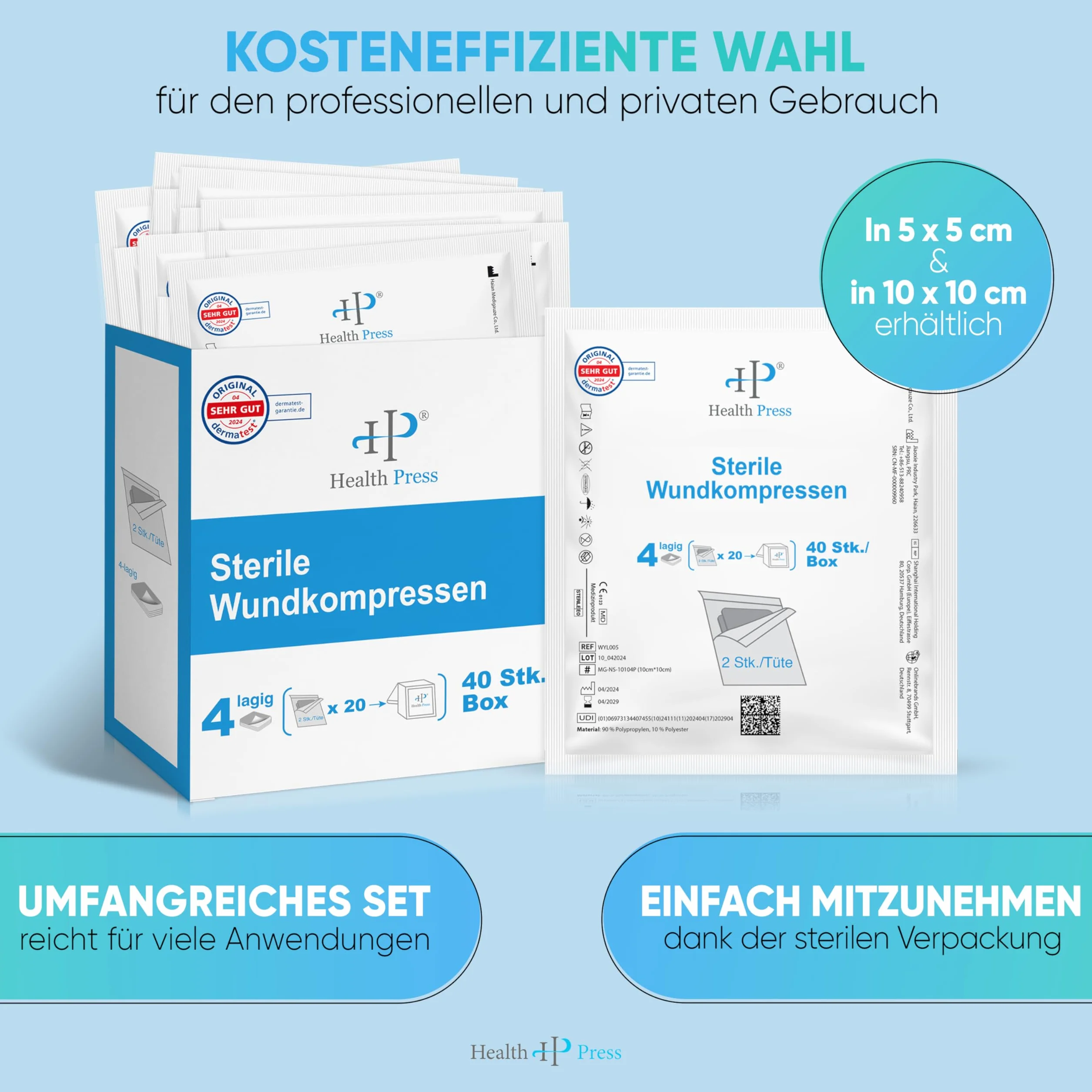 Sterylne Kompresy 5x5 cm 40 sztuk Gaza 4-warstwowa Opatrunki