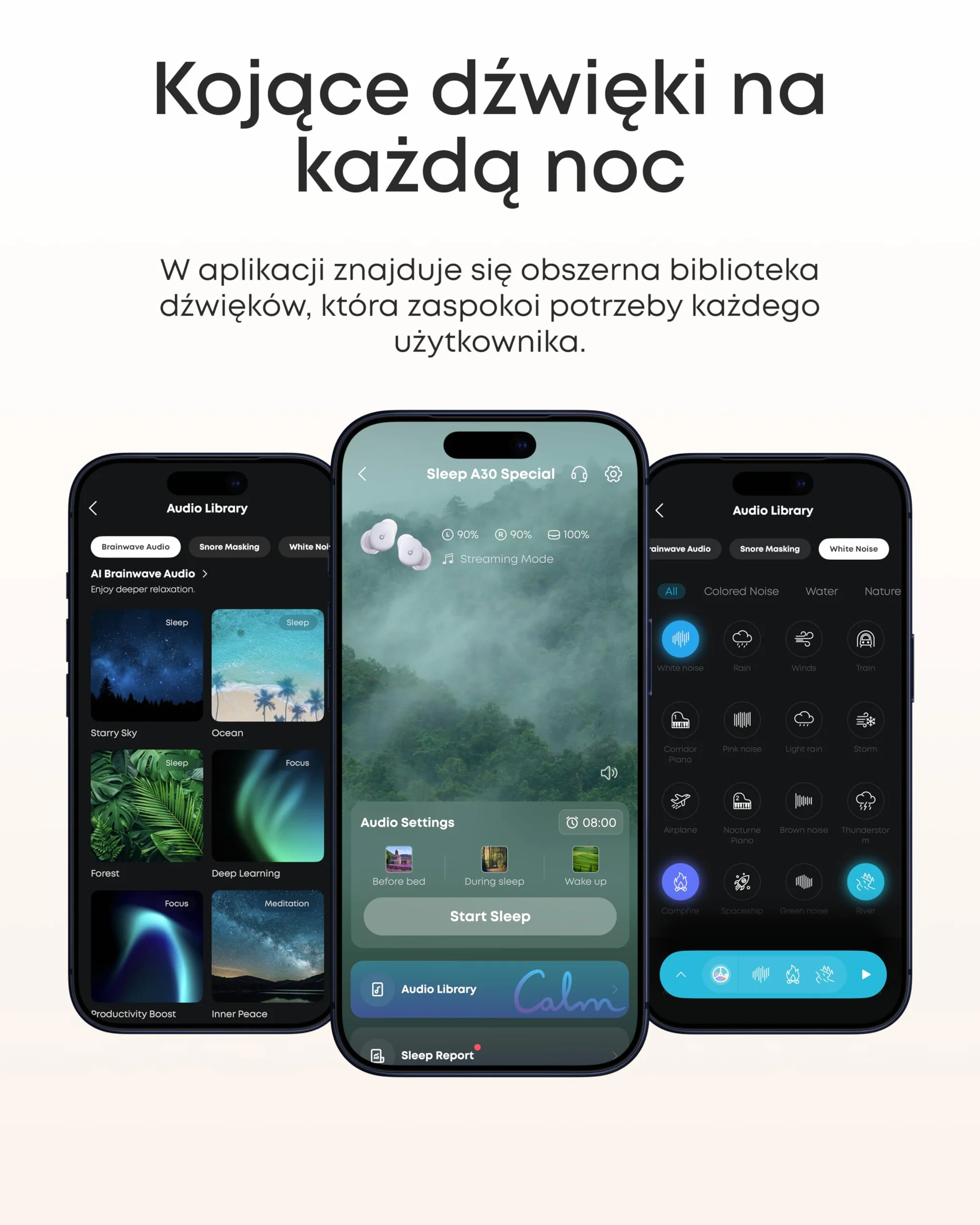Słuchawki do spania soundcore Sleep A30 (wersja specjalna) Anker, pasywna i aktywna redukcja hałasu, maskowanie chrapania, dźwięki do zasypiania, komfort dla śpiących na boku, 10 godzin odtwarzania