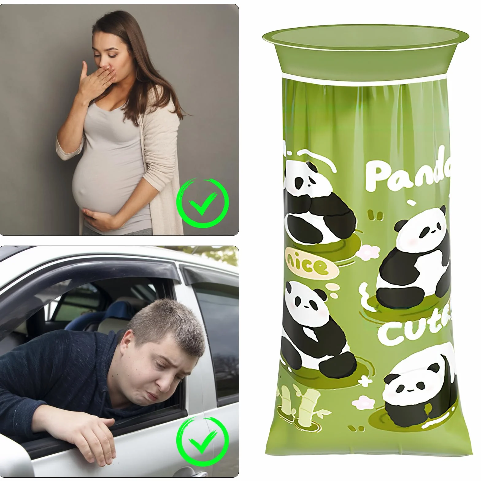 Worki na wymioty 10 sztuk, worki na wymioty do samochodu, worki na wymioty z pierścieniem, do użytku w samochodzie i w podróży (2000 ml)