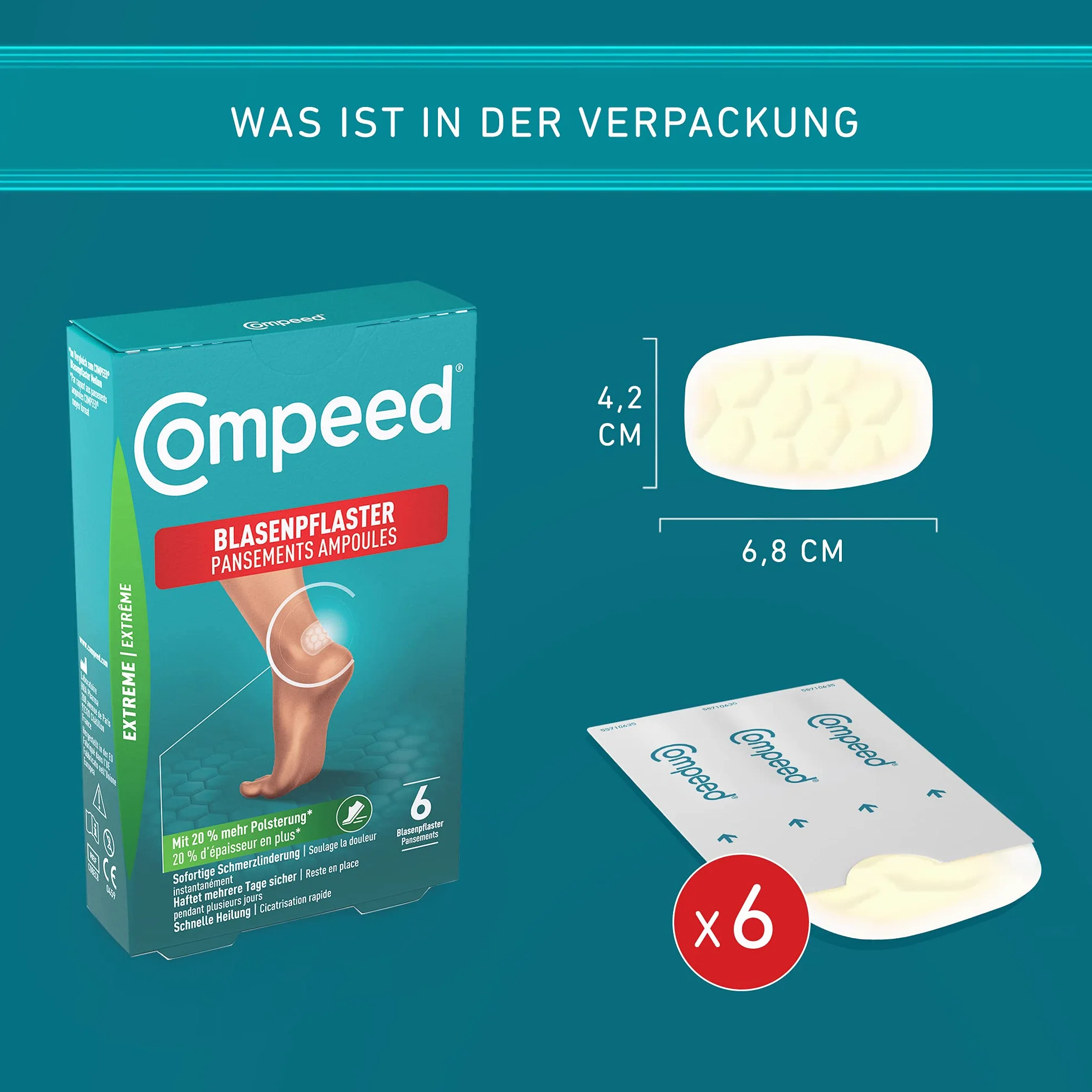 Compeed Na Pęcherze Extreme Plaster Hydrokoloidowy, 6,8 cm x 4,2 cm x 6 sztuk