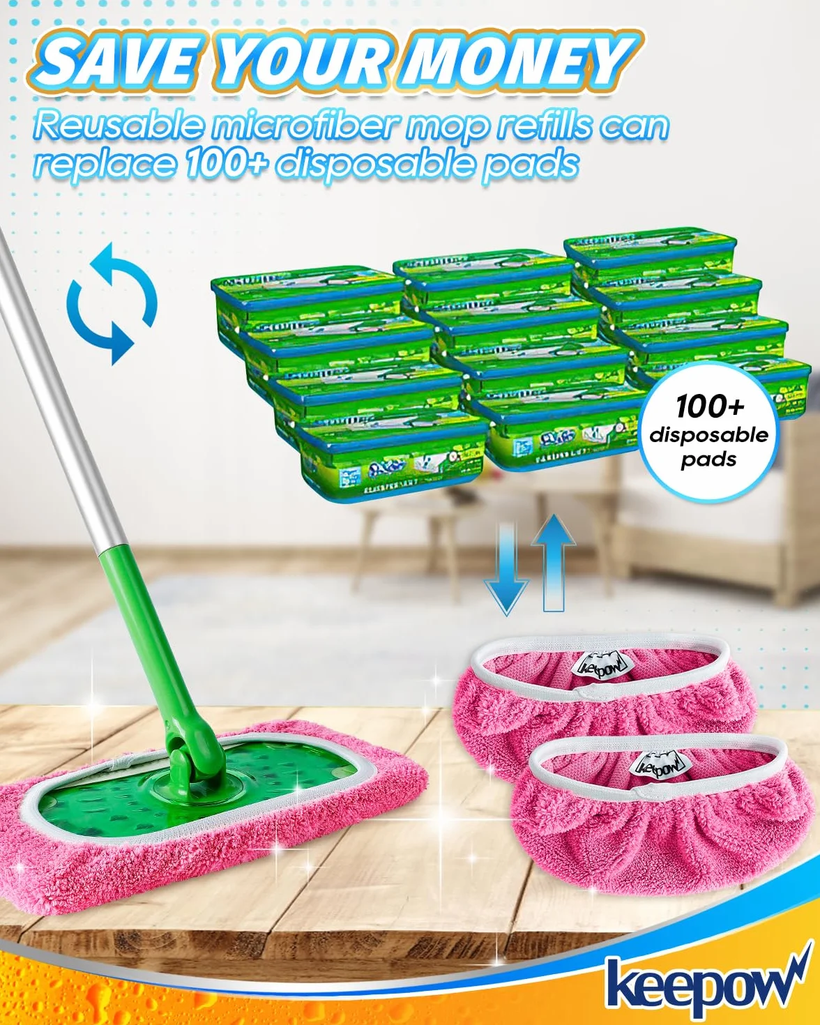 KEEPOW Ściereczki do mopu Swiffer bawełniane 25,4x11,5cm 6 sztuk
