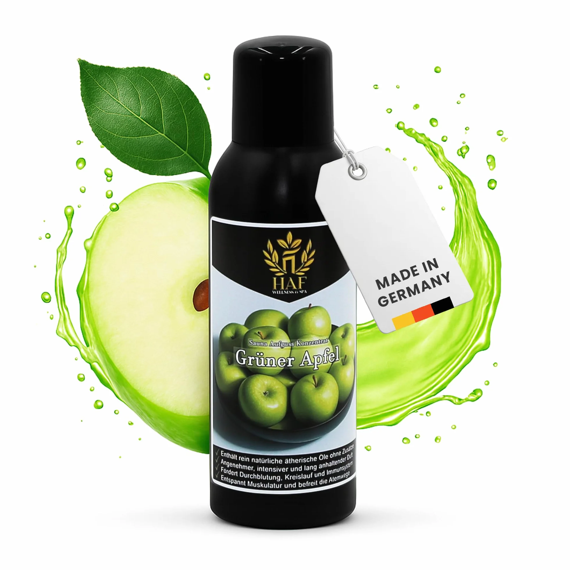 HAF Koncentrat do sauny, zielone jabłko, 100 ml, zapach sauny z naturalnymi olejkami eterycznymi, napar do sauny bez sztucznych dodatków, olejek do sauny zapewniający intensywny i długotrwały zapach