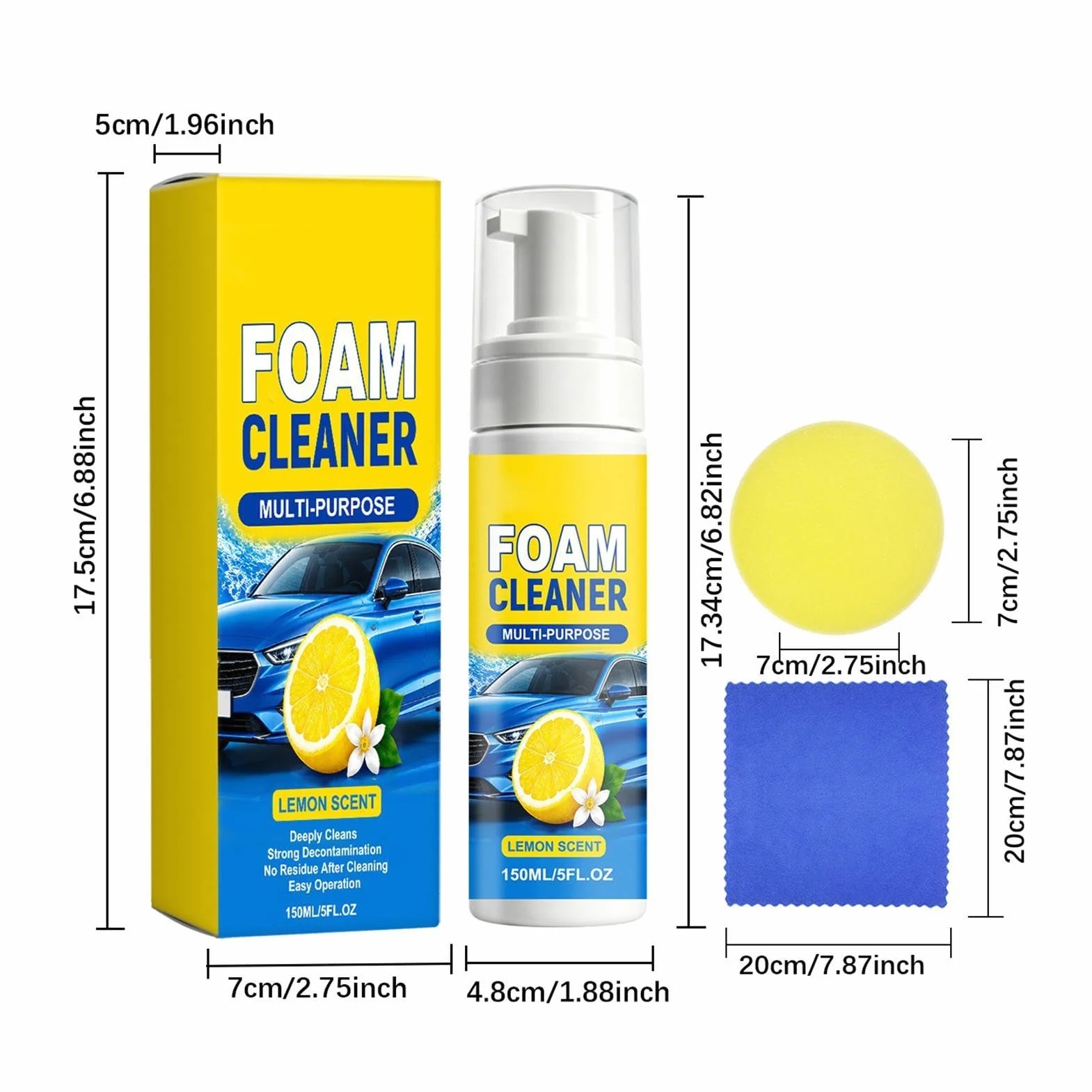 Multi Purpose Foam Cleaner, Upholstery Cleaning Spray 150 ml, All Deep Foam for Bathroom Kitchen Car Interior Countertop Toilet Furniture Use, Strong Stain Removal, Home Care Cleaning Solution