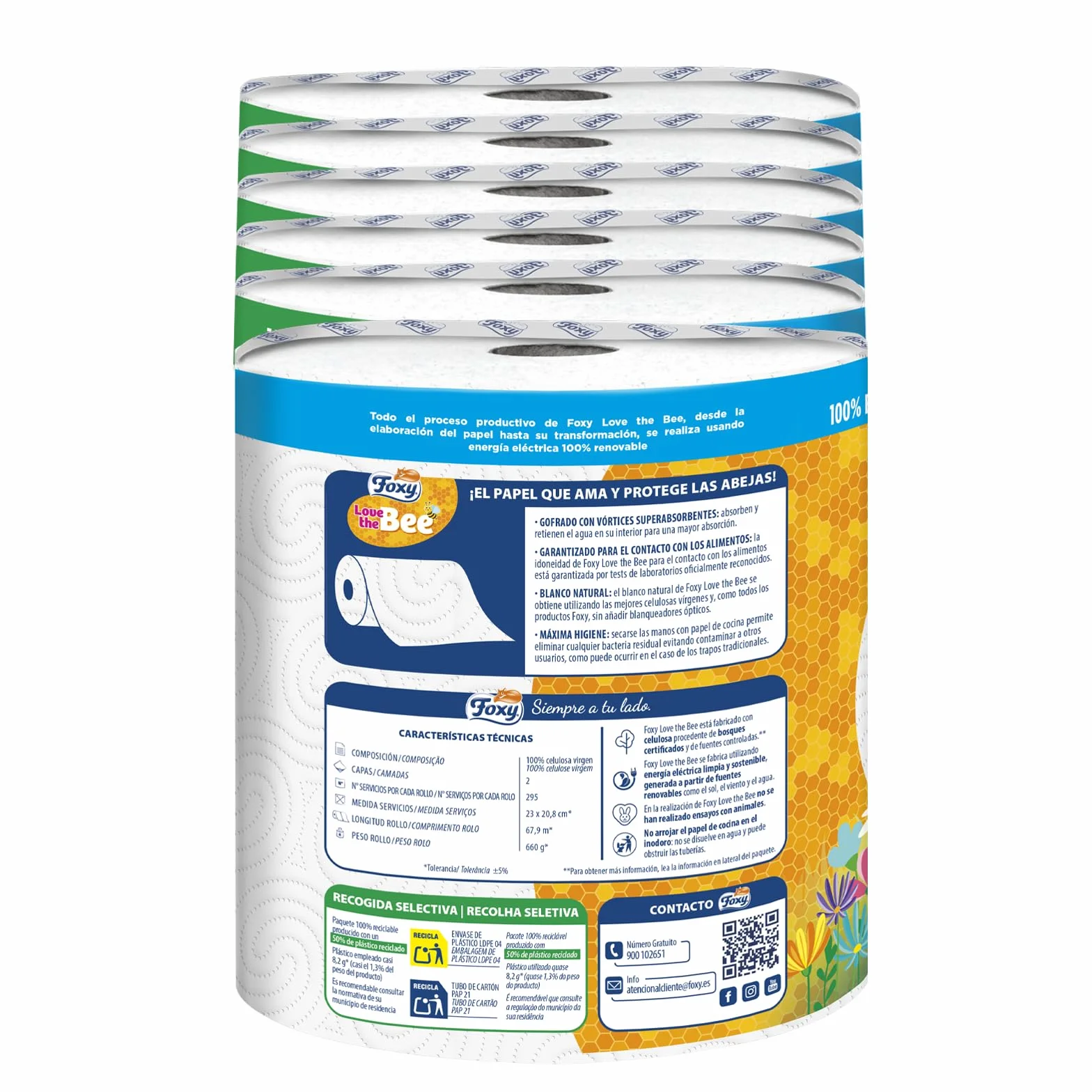 Papier kuchenny 6 rolek Foxy Love the Bee 295 usług na rolkę Certyfikat FSC 100% energii odnawialnej