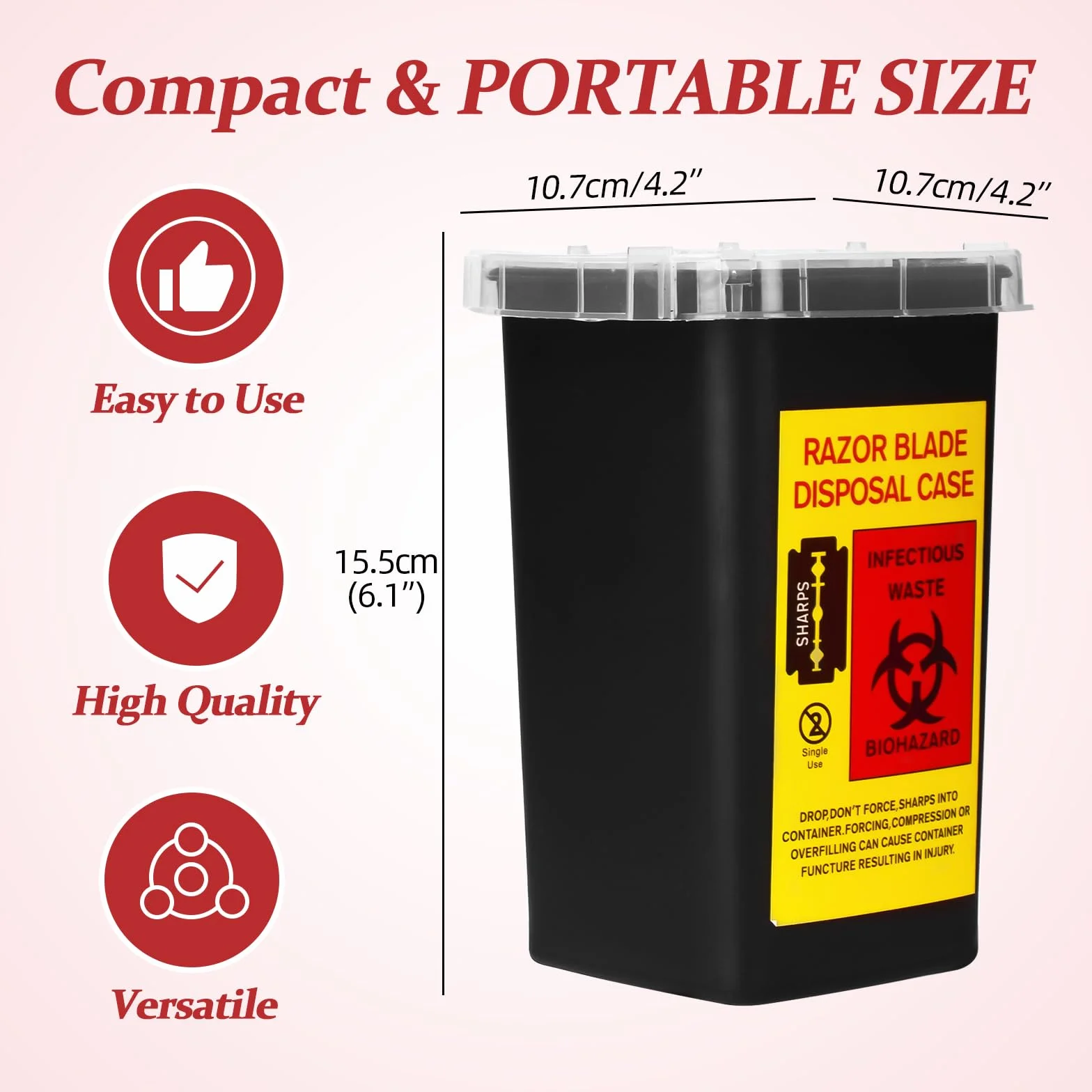 ATOMUS 2 szt. 1 l Black Tattoo Plastic Sharps Container Needle Disposal Bin with Lid