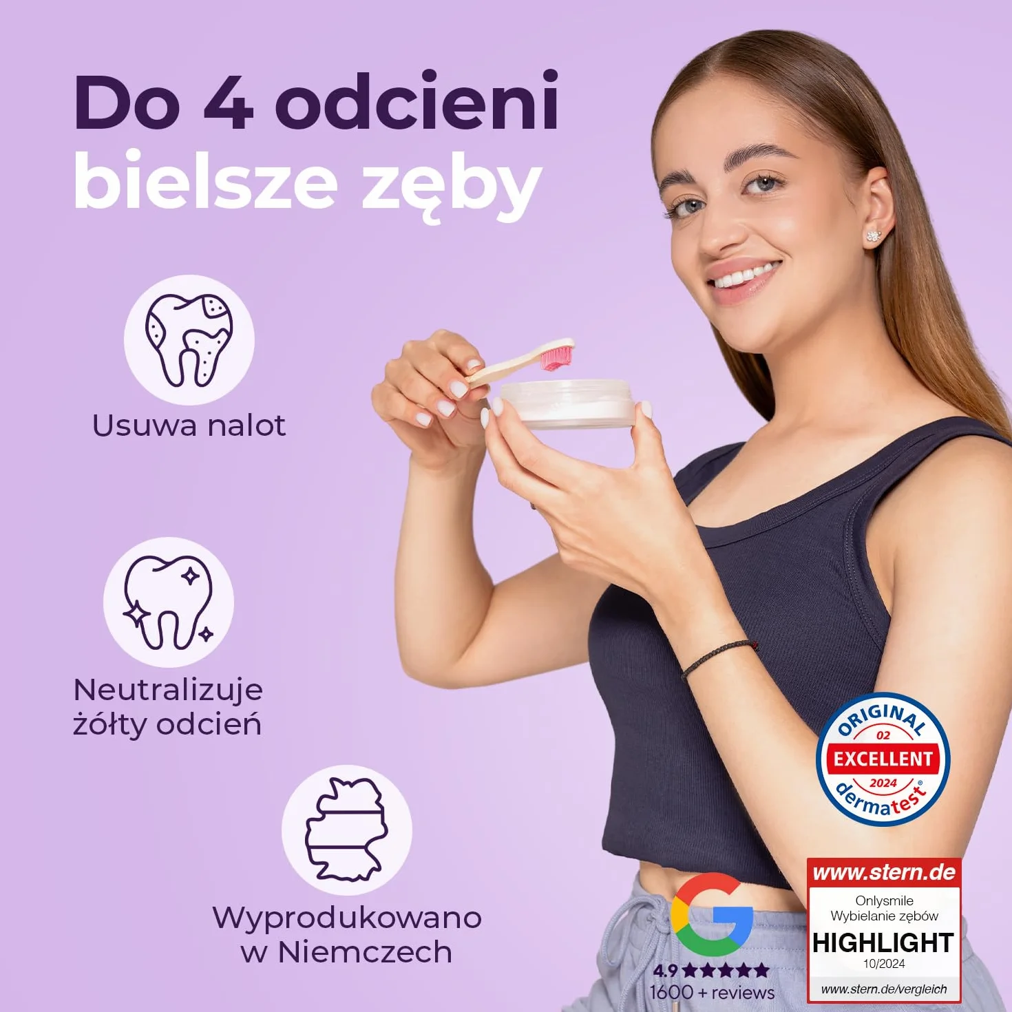 Onlysmile wybielanie zębów w proszku do białych | Wybielanie zębów z widocznym efektem oczyszczającym | Wybielanie zębów - Kosmetyczne czyszczenie zębów