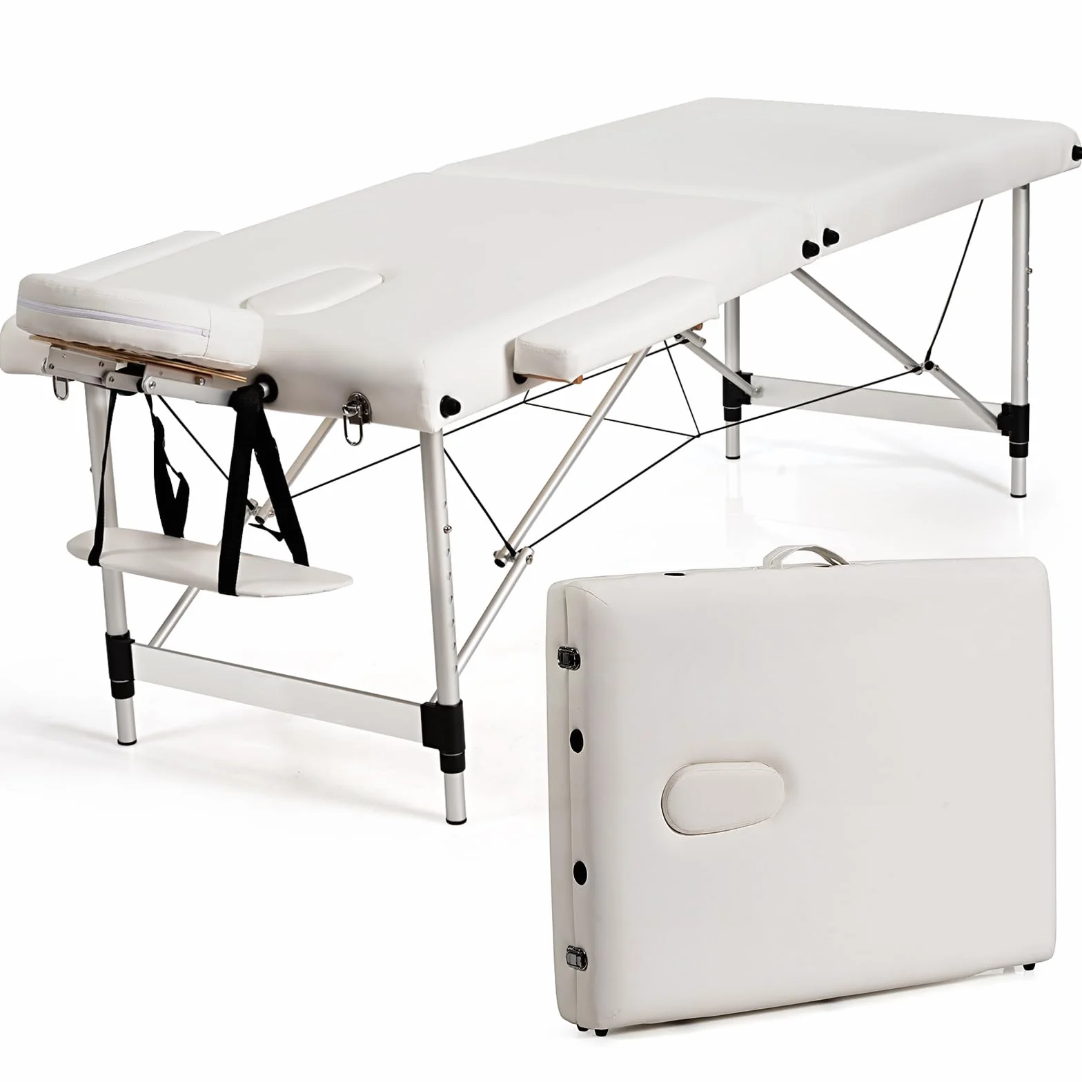 GOPLUS Stół do masażu, 2-strefowy stół do masażu z aluminium, do 250 kg, mobilna ławka do masażu, składana i z regulacją wysokości, 70 cm szerokości, łóżko do masażu z zagłówkiem, podłokietnikami i