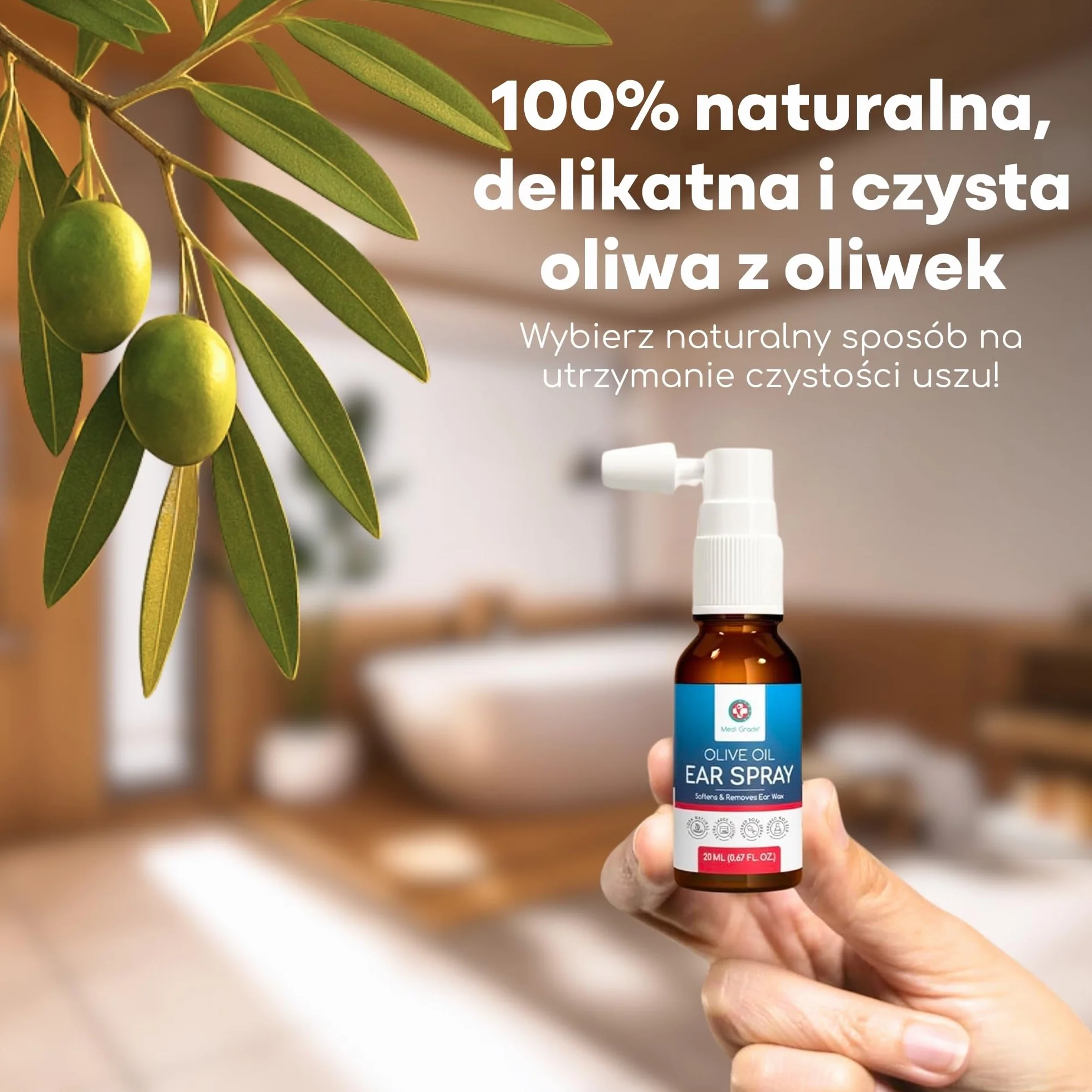 Medi Grade Olejek do Uszu w Sprayu 20ml Naturalny na Zatkane Uszy Usuwanie Woskowiny