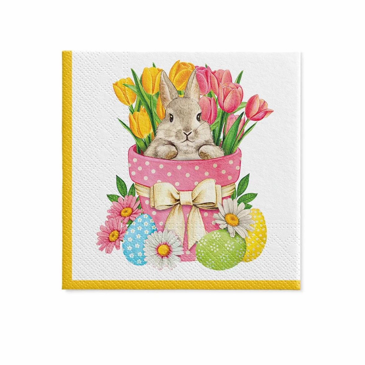 PAW - Serwetki papierowe 3-warstwowe (33 x 33 cm) I 20 sztuk I Idealne na Wielkanoc, imprezy, wiosnę i uroczystości I Dekoracja stołu Wielkanocne Kolorowe serwetki papierowe I Kwiaty Królik