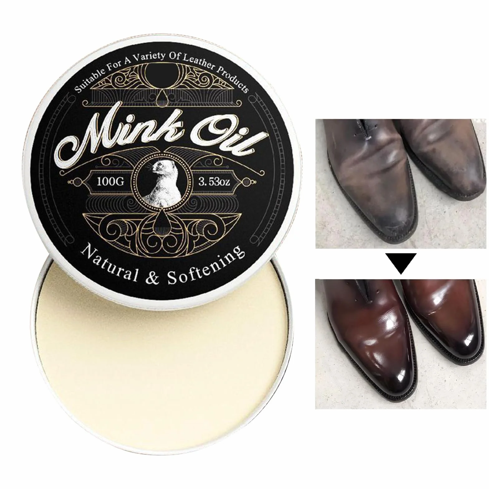 Mink Oil for Leather Care - All-Natural Moisturizing Paste 100g for Boots, Shoes, Bags
