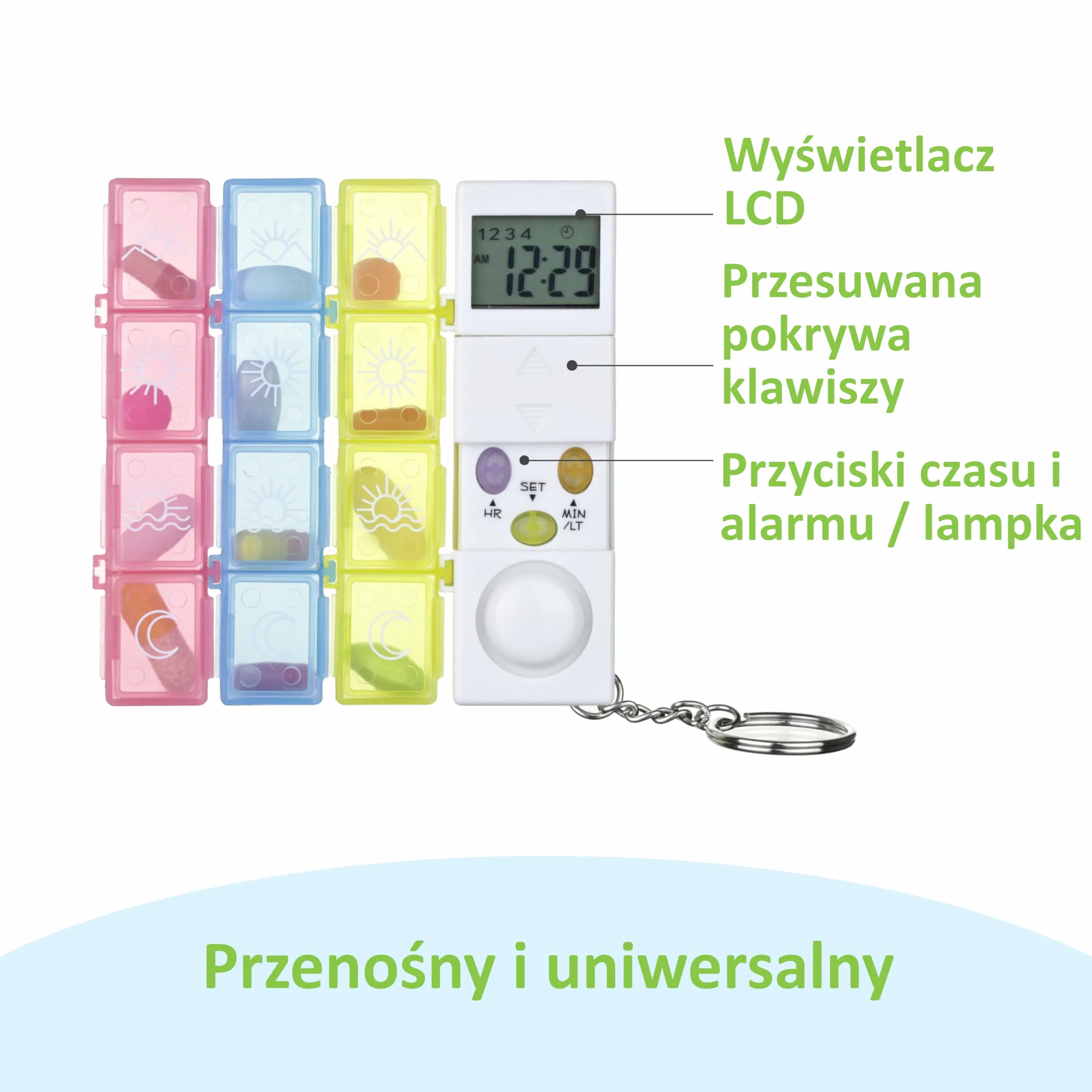 Dozownik leków na 7 dni z alarmem | Pudełko na tabletki tygodniowe z timerem i budzikiem
