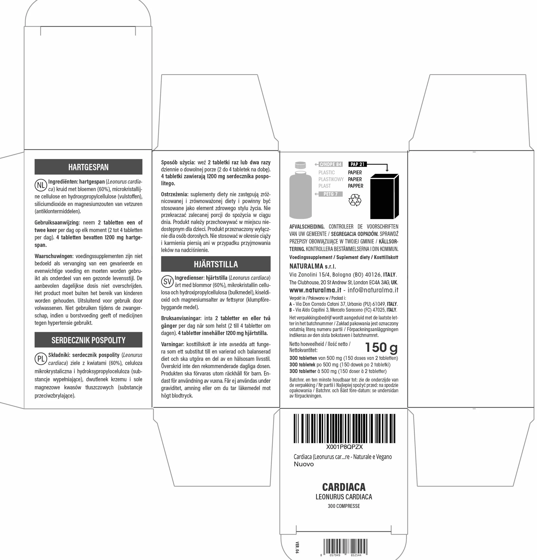 Serdecznik pospolity (Leonurus cardiaca) ziele z kwiatami Naturalma - 150 g - 300 tabletek - Suplement diety - Naturalne i Wegańskie