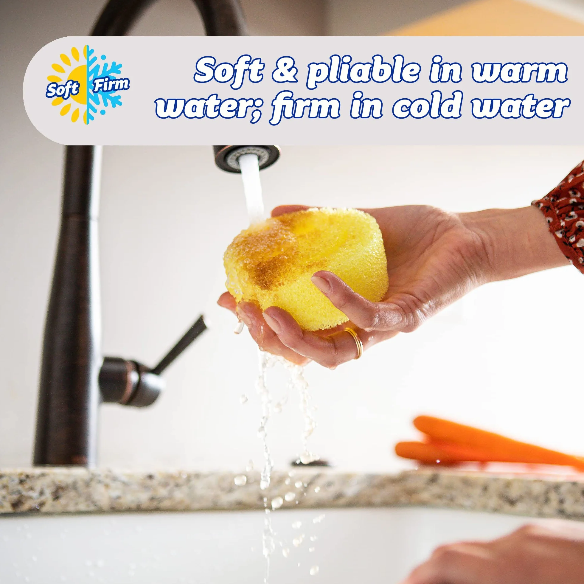 Scrub Daddy Szczotka do mycia naczyń z uchwytem na mydło, głowice uzupełniające, gąbka i głowica łącznika, zmieniająca teksturę gąbka do mycia naczyń z uchwytem w płynie, wbudowany skrobak, żółty