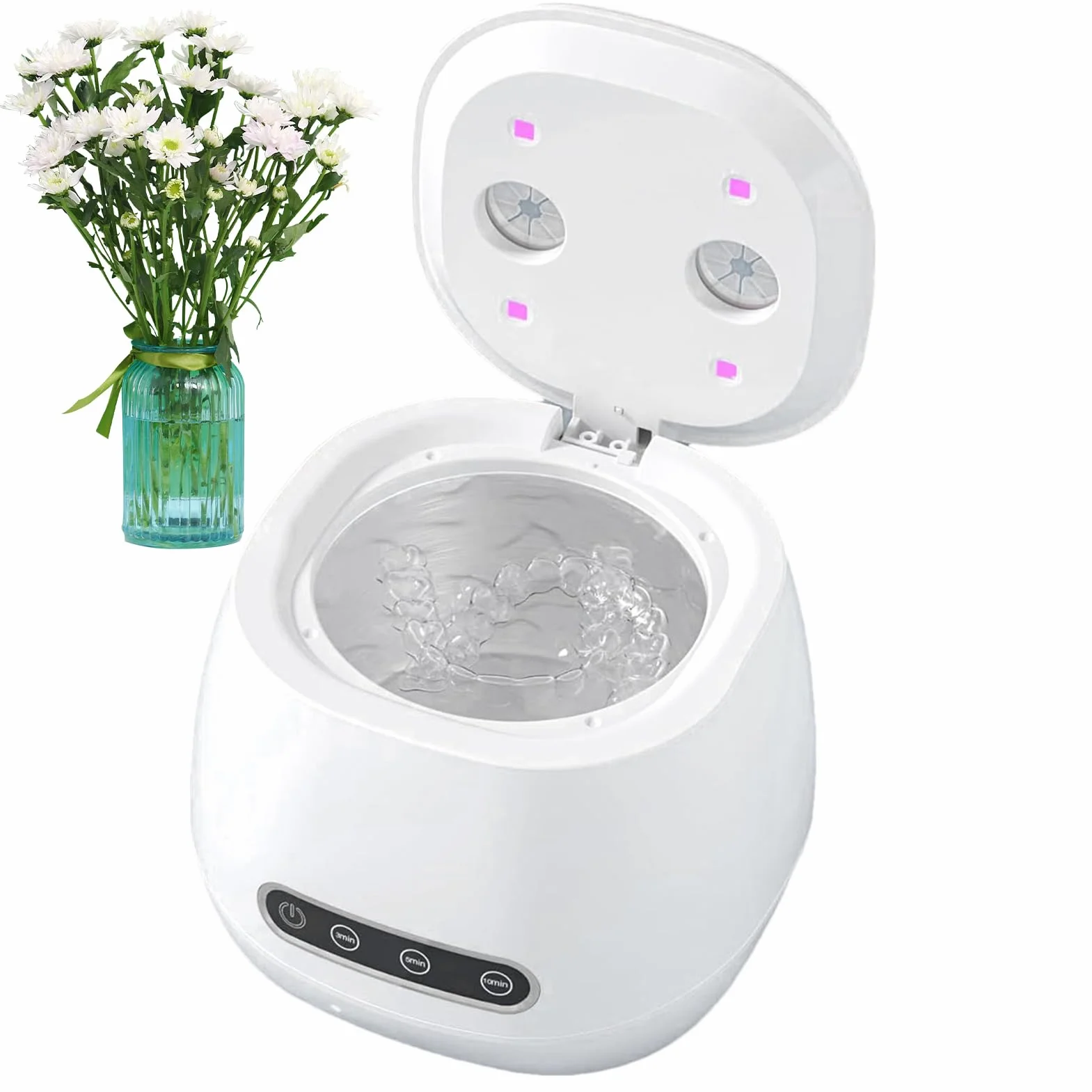 Retainer Cleaner 52kHz Aligner Cleaning Machine, Portable UV Sterilizer For Mouthguard Denture Jewelry Watch Strap, Home And Travel Cleaning Solution For Kids Adults Seniors, .33x4.72 X 5.11in