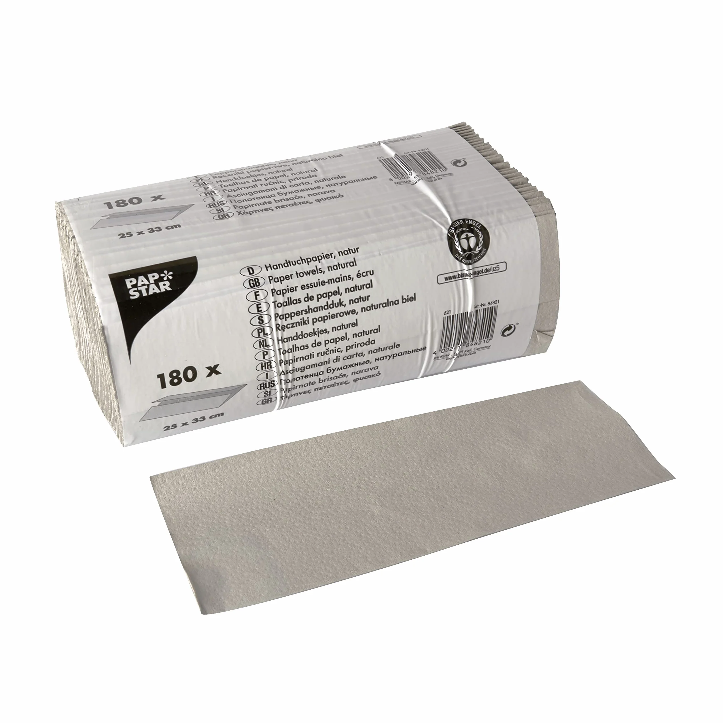 Papstar, 180 arkuszy papieru na ręczniki 31 cm x 25 cm naturalne fałdy C, 1-warstwowe, #84821