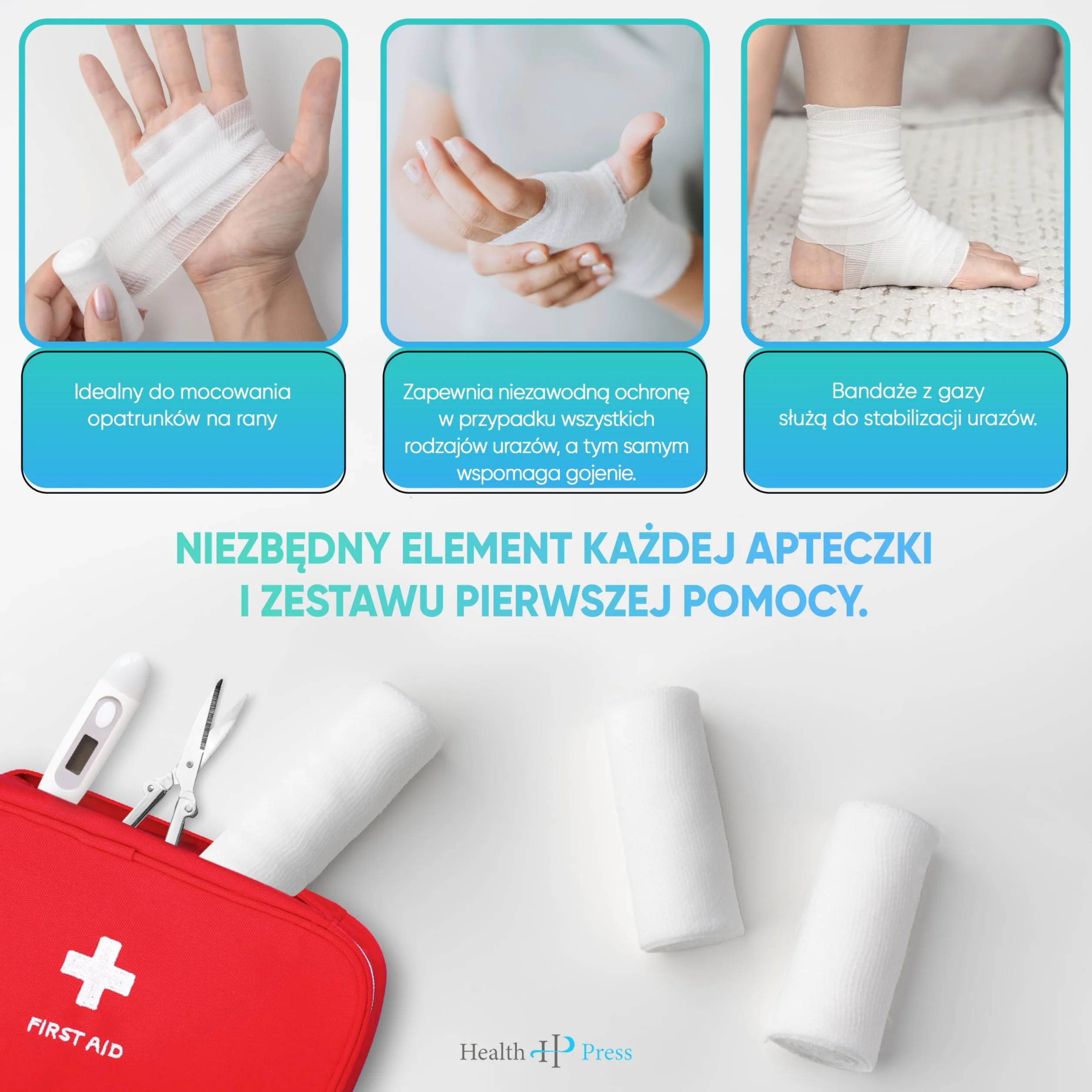 Bandaż z gazy elastyczny 8 cm x 4 m 20 rolek materiał opatrunkowy medyczny