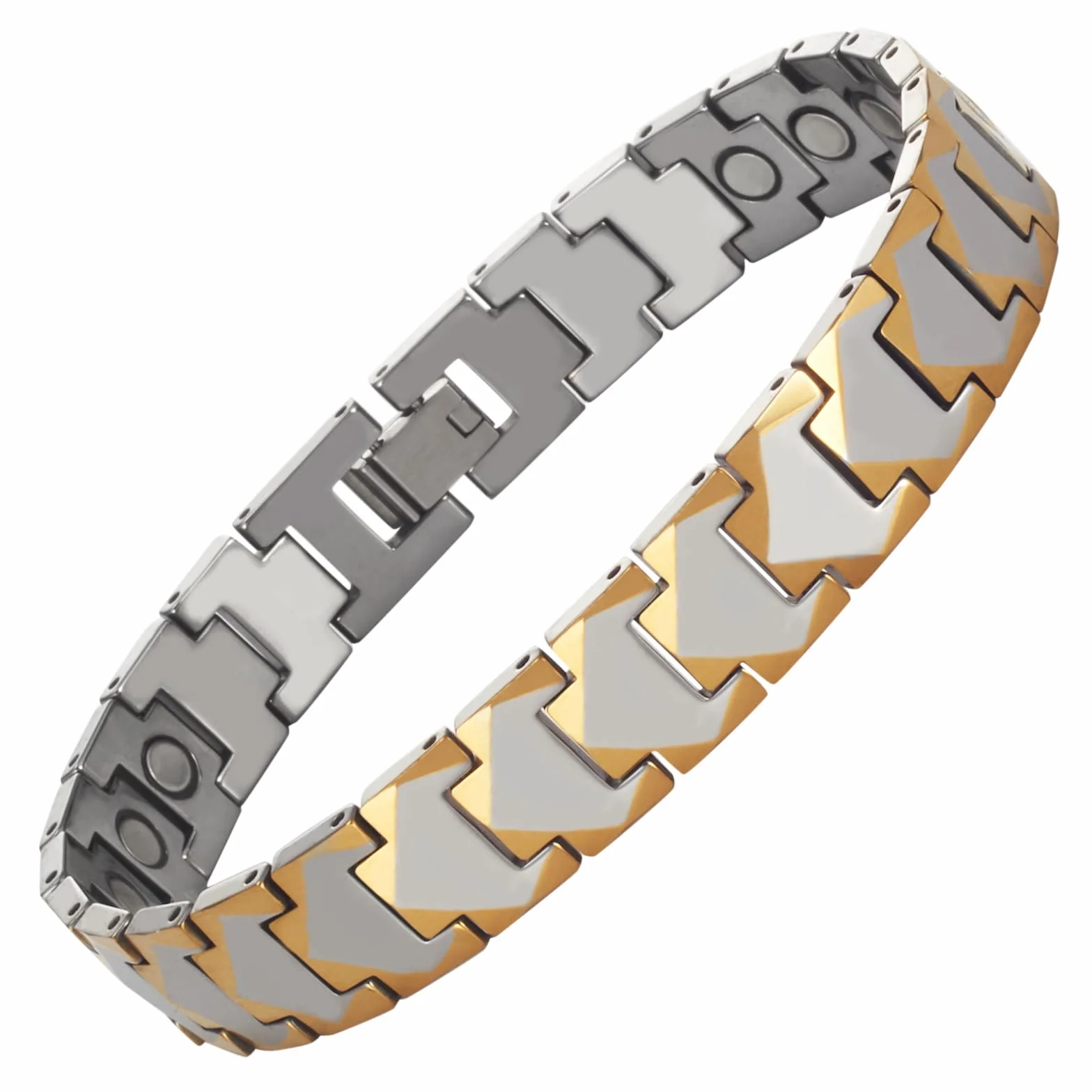 YINOX Super magnetyczna bransoletka męska, magnetyczna złota bransoletka ze stali wolframowej, męska bransoletka ze stali wolframowej, zawiera 22 magnesy neodymowe i pudełko prezentowe (21,5 cm)