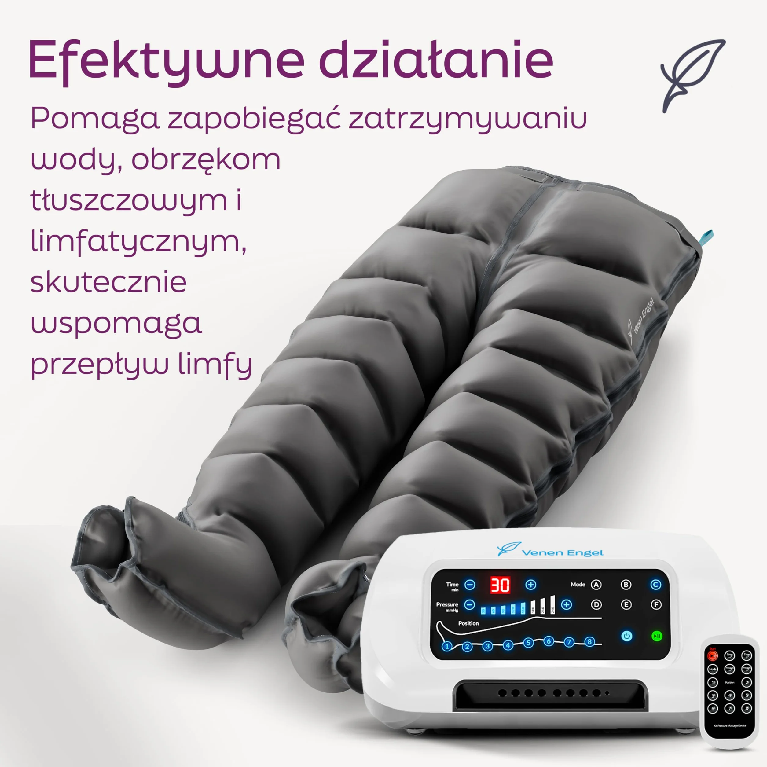 Venen Engel ® 8 Premium urządzenie do masażu ze spodniami, 8 wyłączanych komór powietrznych, łatwa regulacja ucisku i czasu, 6 programów masażu, nieprzerwany masaż