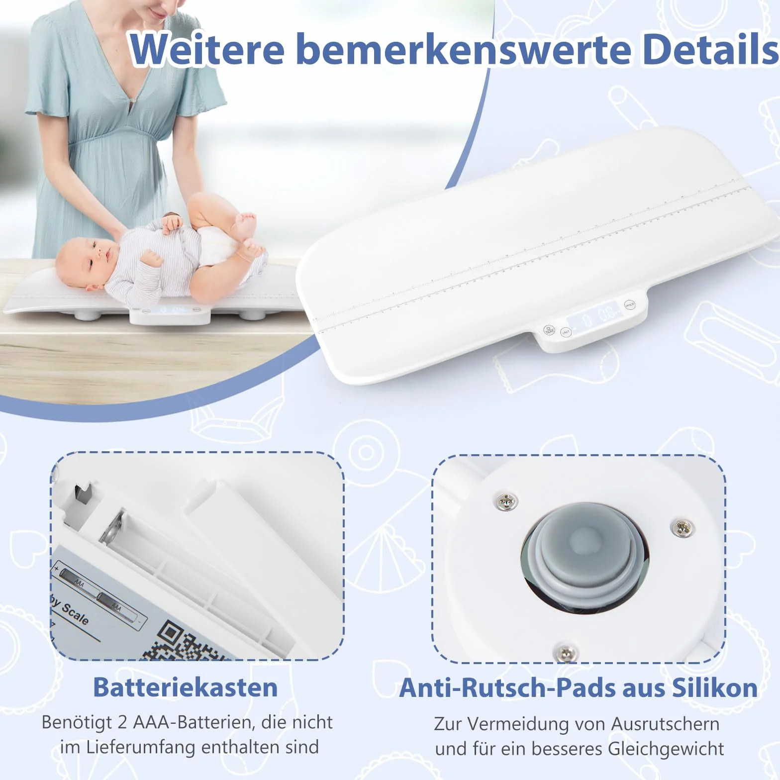 COSTWAY Cyfrowa Waga Dziecięca Bluetooth 30 kg 4 Tryby Pomiaru Funkcja Tary