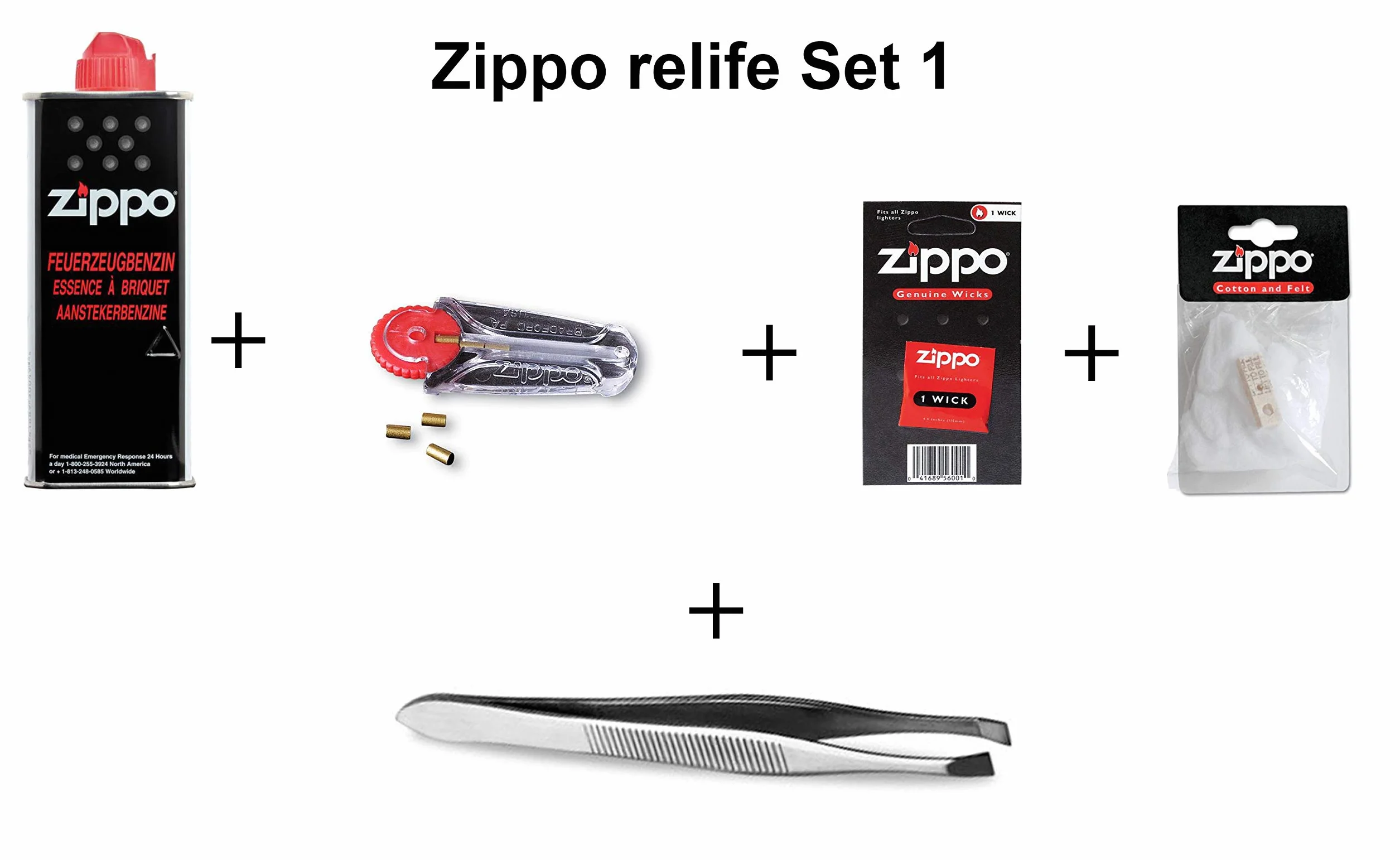 Zippo Zestaw Akcesoriów ReLife z Benzyna, Wata, Knot, Kamienie i Pinceta Sunmondo