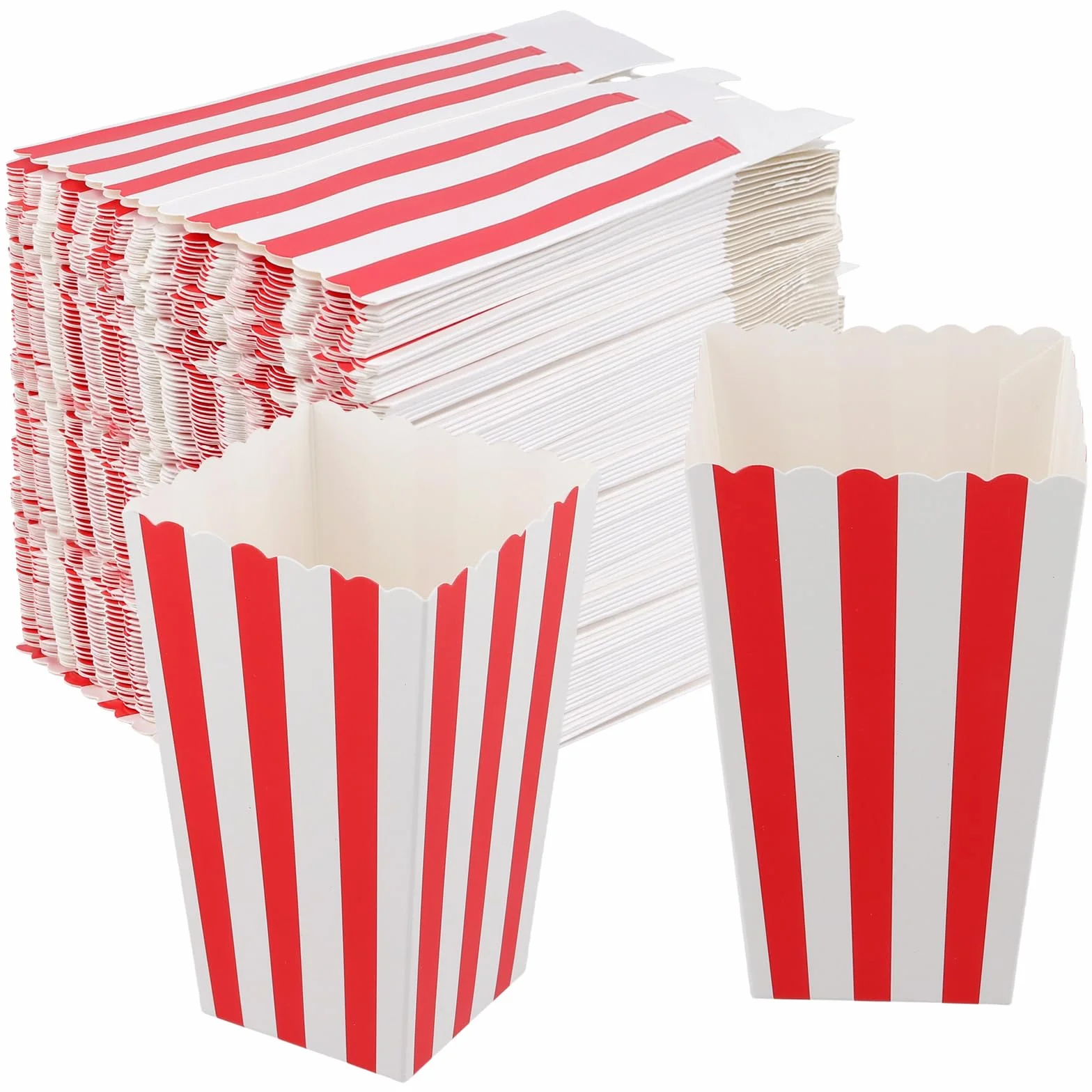 120 sztuk pude?ek na popcorn, torebki na popcorn, 7 x 5 x 11,5 cm, czerwone i bia?e torebki na popcorn w paski, ma?e, pasuj? do kina, na imprezy, przek?ski i s?odycze