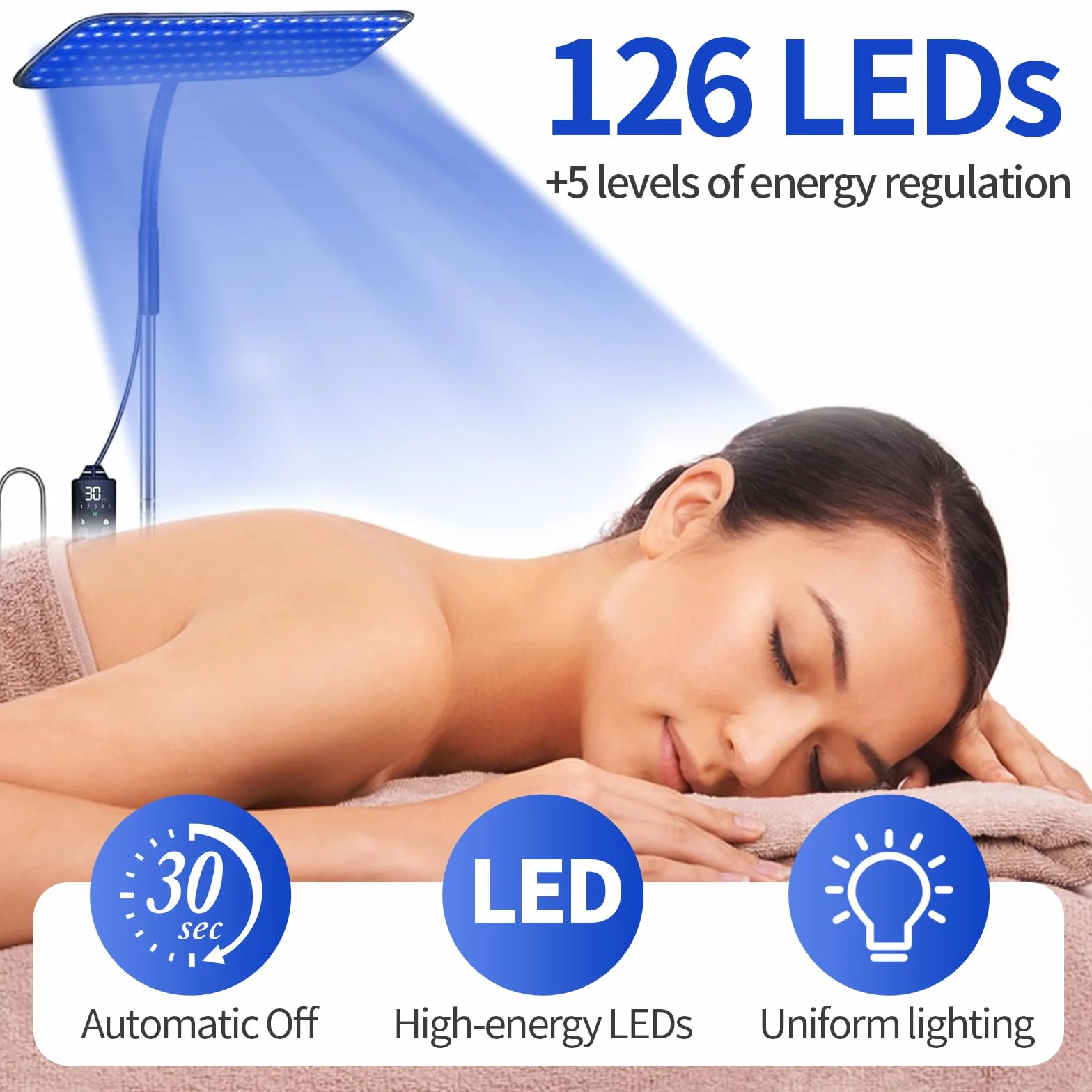 Solarium do domu, 50 W, przenośna lampa do opalania z okularami do solarium, lampa do opalania z opuszczanym cokołem, 225 szt. 460 NM + 490 NM perły do terapii światłem niebieskim, opalarka do twarzy