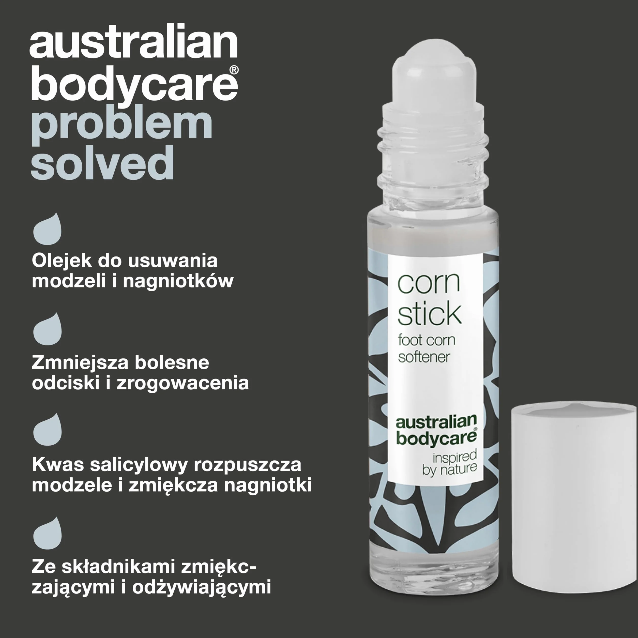 Australian Bodycare Corn Stick, 9ml | Roll-on ze składnikami zmiękczającymi i odżywczymi | Pielęgnacja stóp i odcisków | Zawiera 100% Olejek z Drzewa Herbacianego