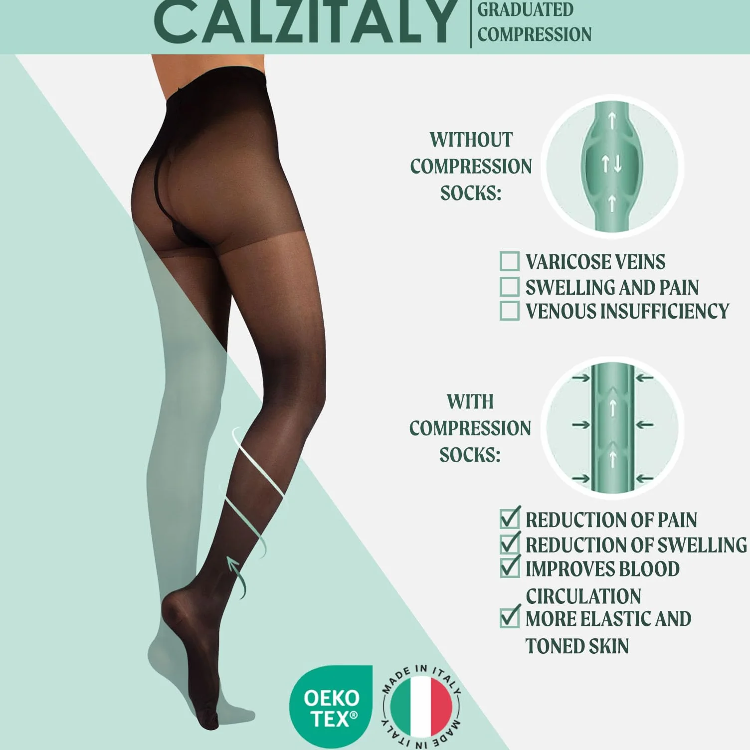 CALZITALY Damskie rajstopy medyczne kompresyjne 70 Den 10-14 Mmhg czarne XXL