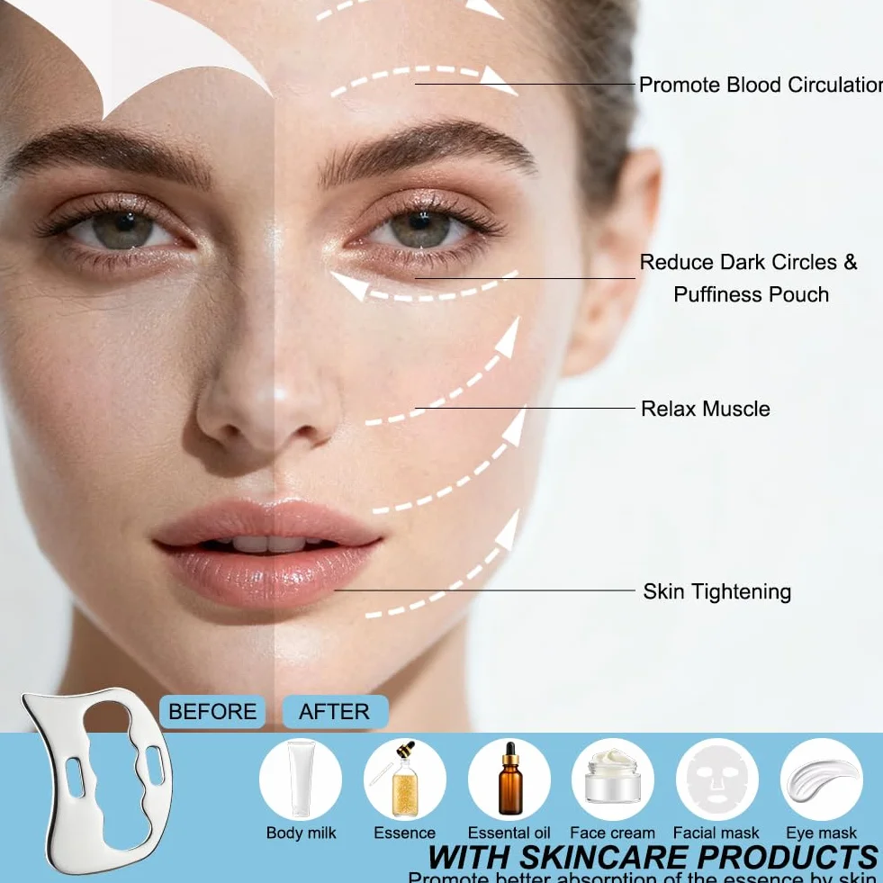 Gua Sha skrobak ze stali nierdzewnej gua sha z torbą do przechowywania, drenaż limfatyczny, masaż całego ciała, masaż cellulitu, do nóg, pleców, twarzy, karku, rozluźnienia mięśni i łagodzenia