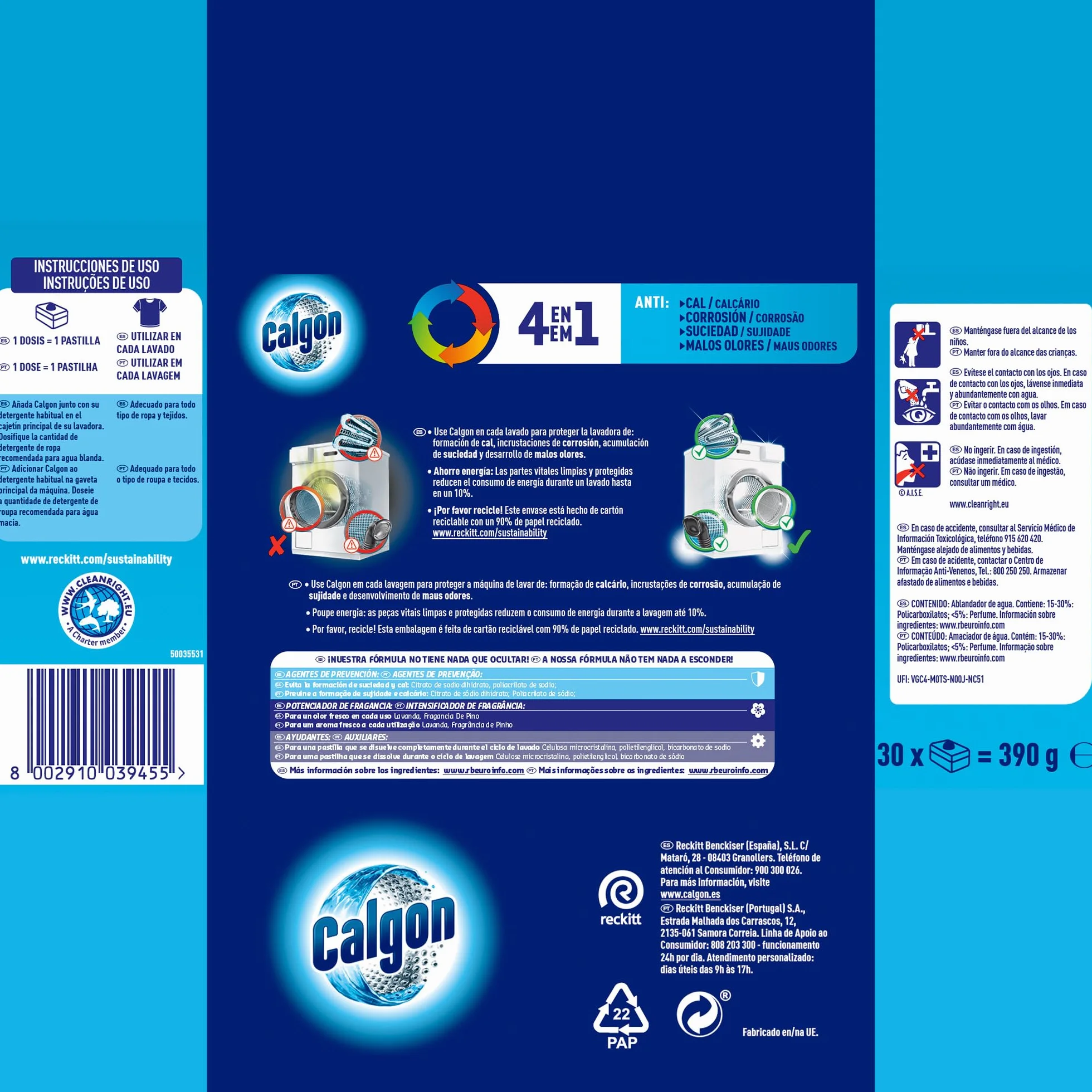 Calgon Powerball Tabs Pralka antykamieniowa 3 w 1, 30 podkładek