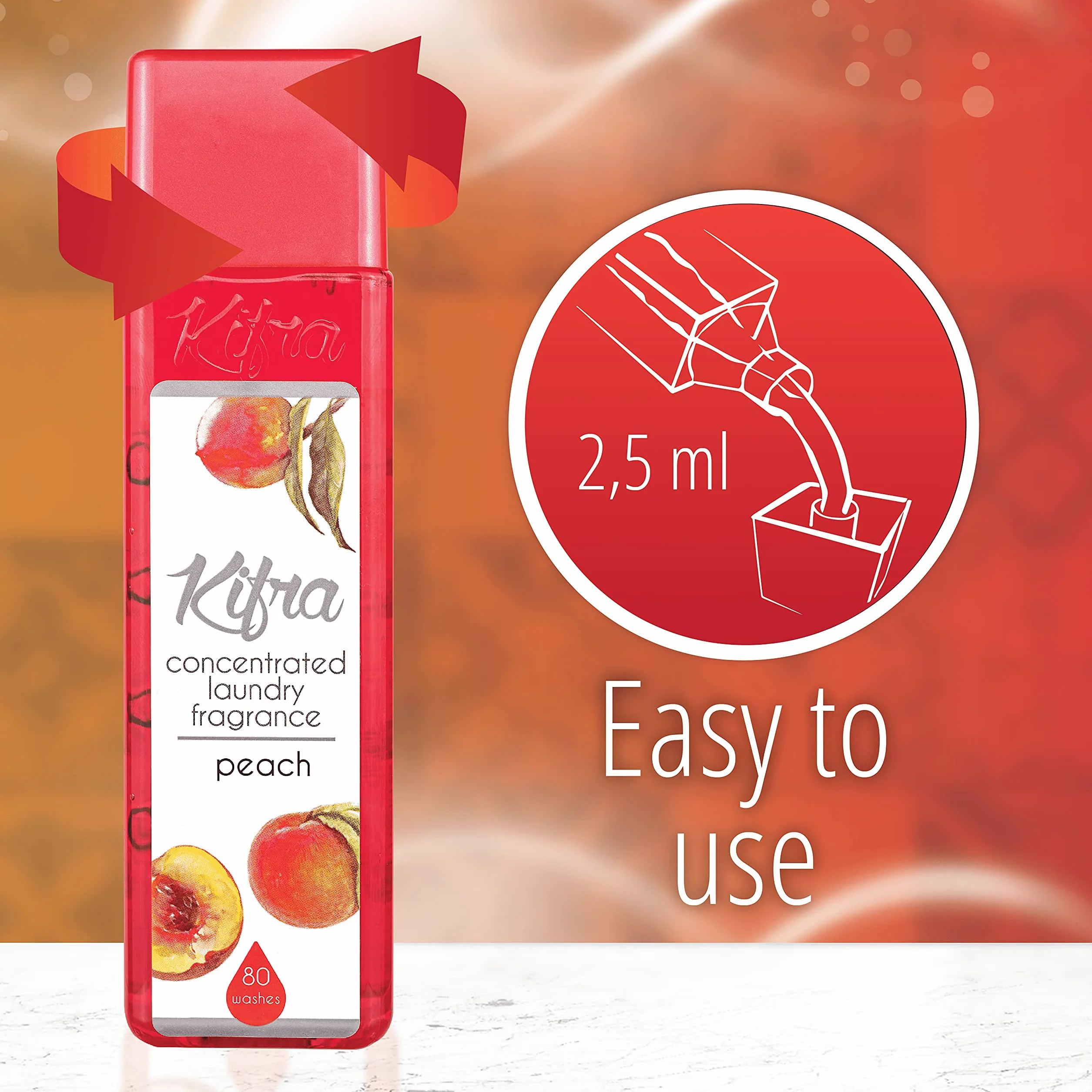 KIFRA Peach skoncentrowane perfumy do prania 200 ml, 80 cykli prania, długotrwały zapach prania