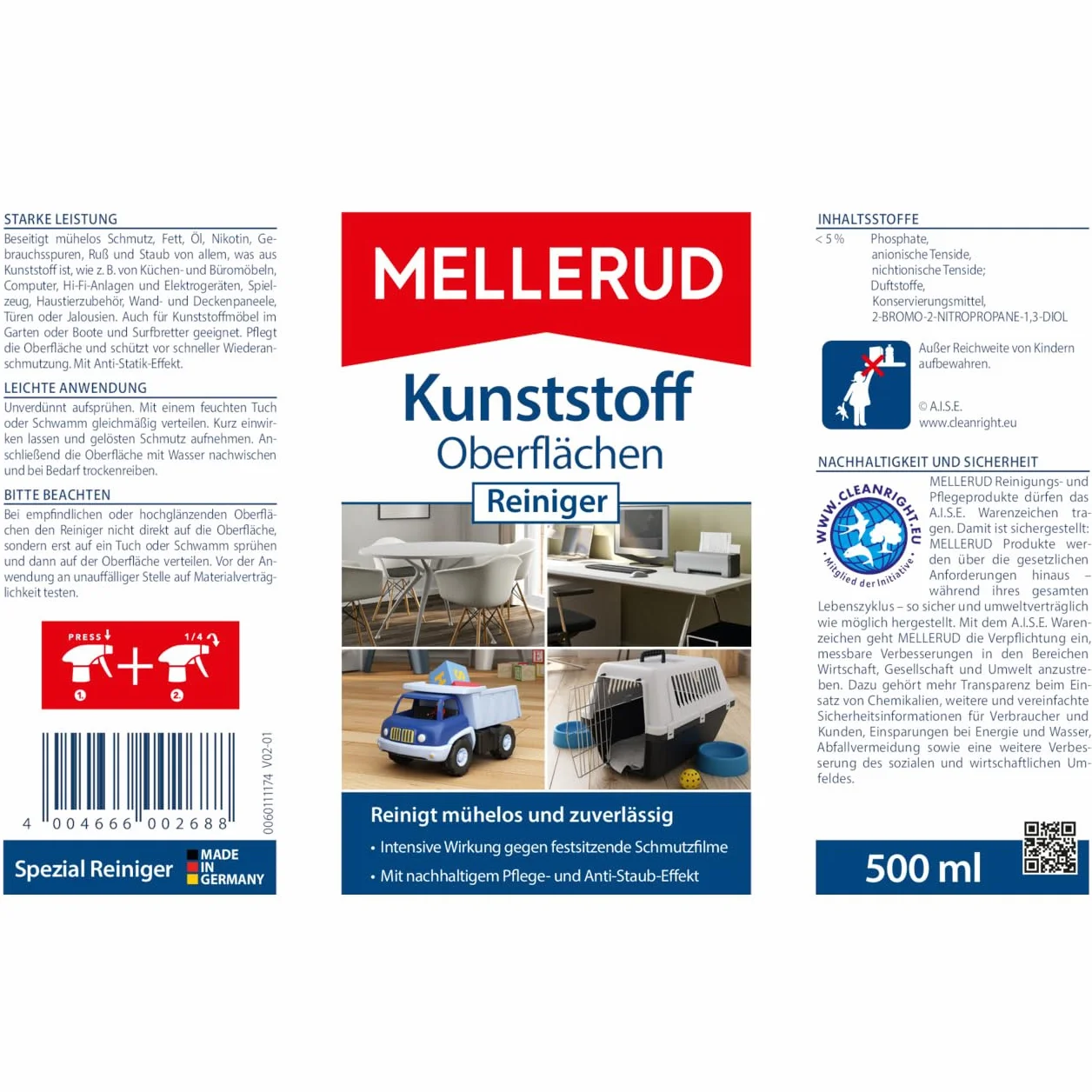 Mellerud Kunststoff Oberflächen Reiniger Środek Czyszczący, 500 ml