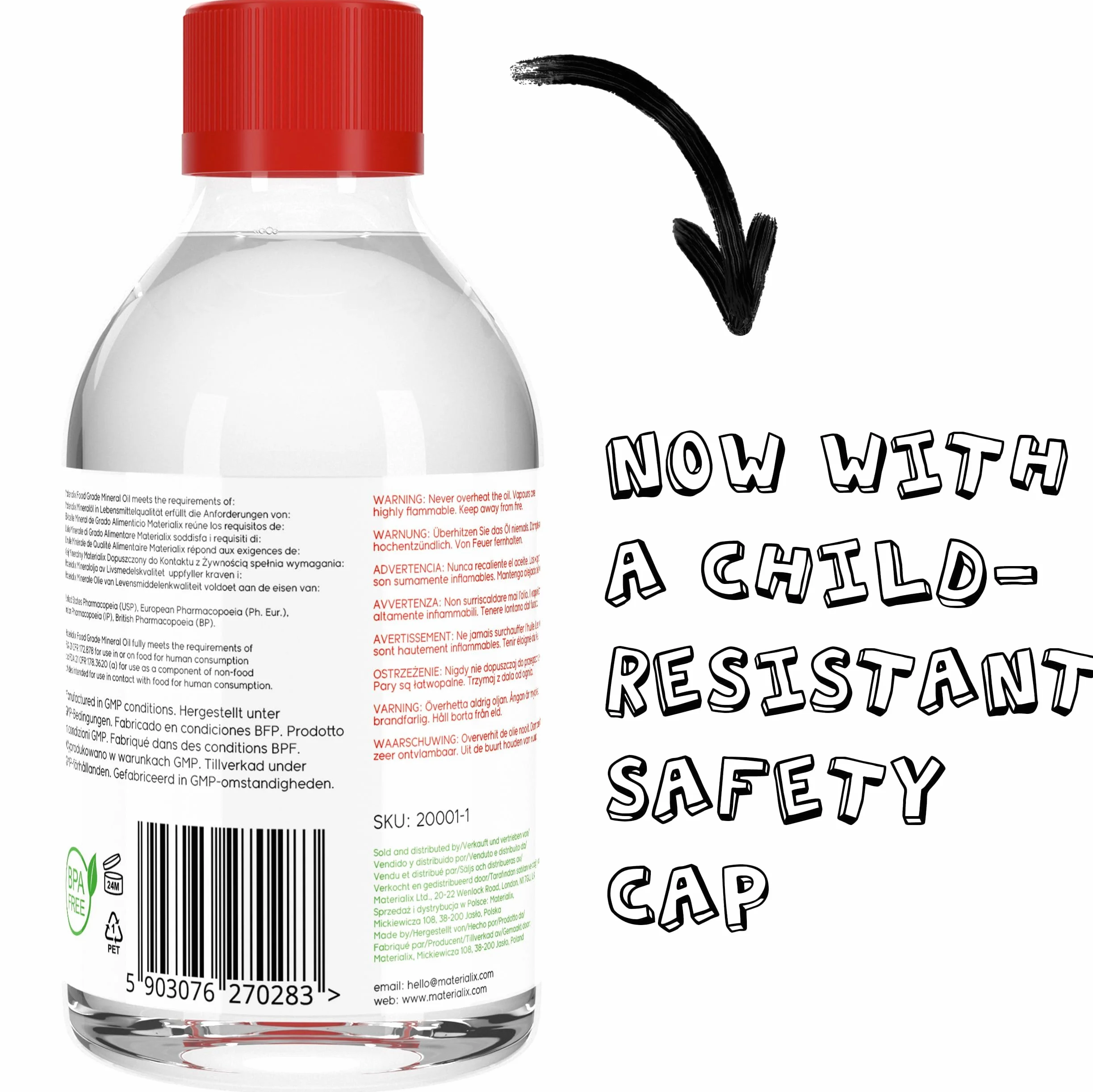 Materialix Olej Mineralny jakości spożywczej/farmaceutycznej (250ml)