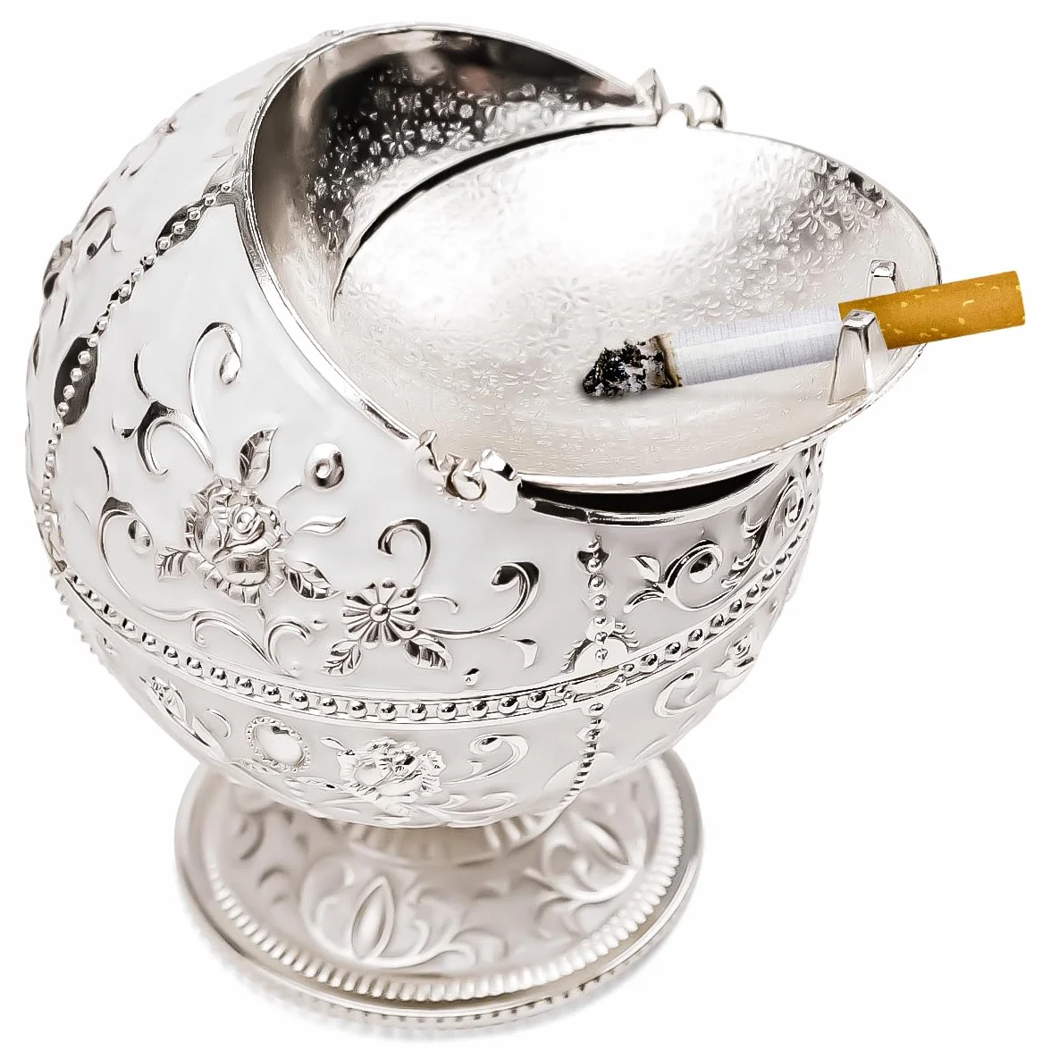 Popielniczka w stylu vintage, metalowa, z pokrywką, wiatroszczelna, srebrna, szklana, przenośna, do użytku wewnątrz i na zewnątrz, do hotelu, salonu, biura, dekoracyjne dzieła sztuki, prezent