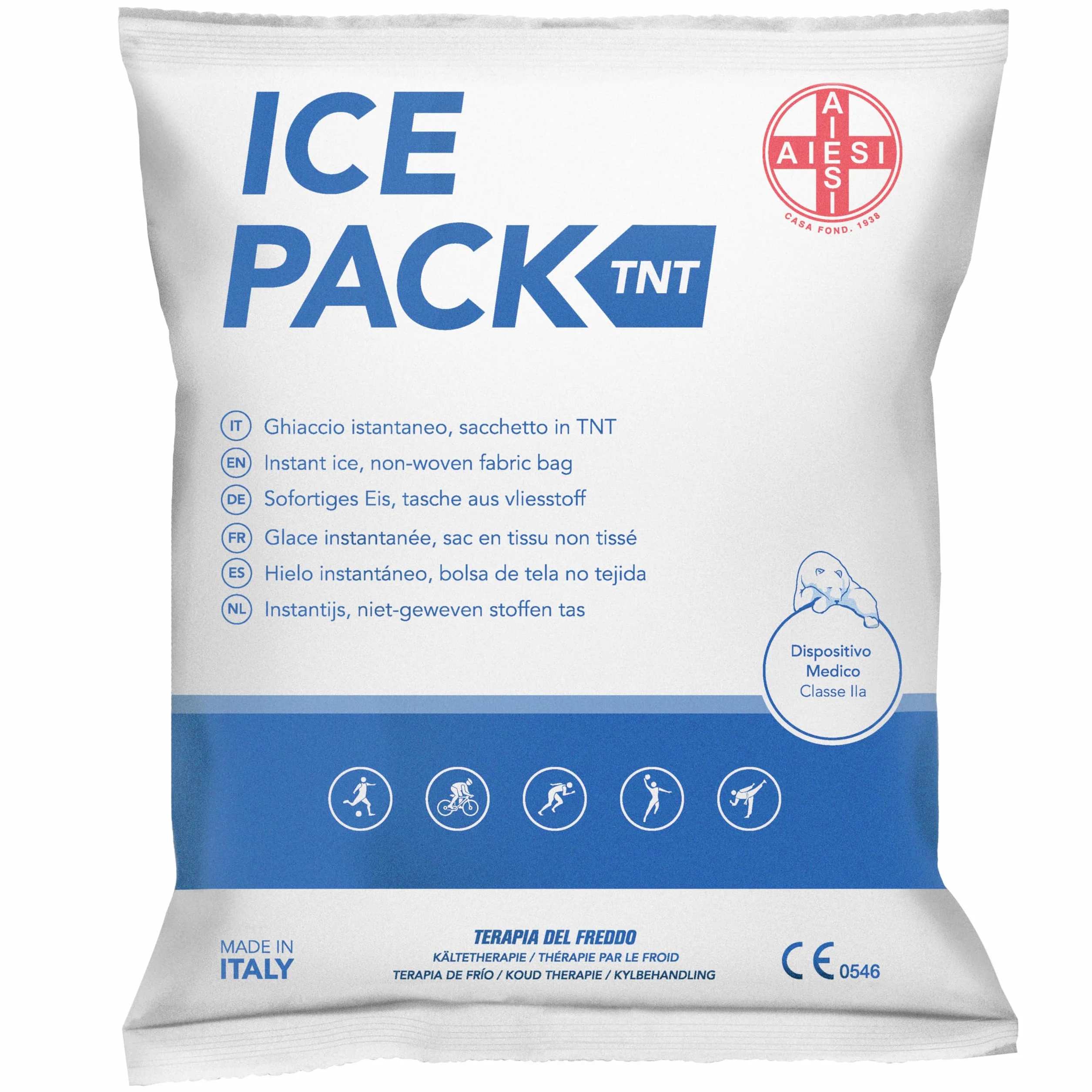 AIESI® Jednorazowe woreczki z włókniny typu instant ice 14x18 cm ICE PACK TNT (25 sztuk), wyprodukowane we Włoszech