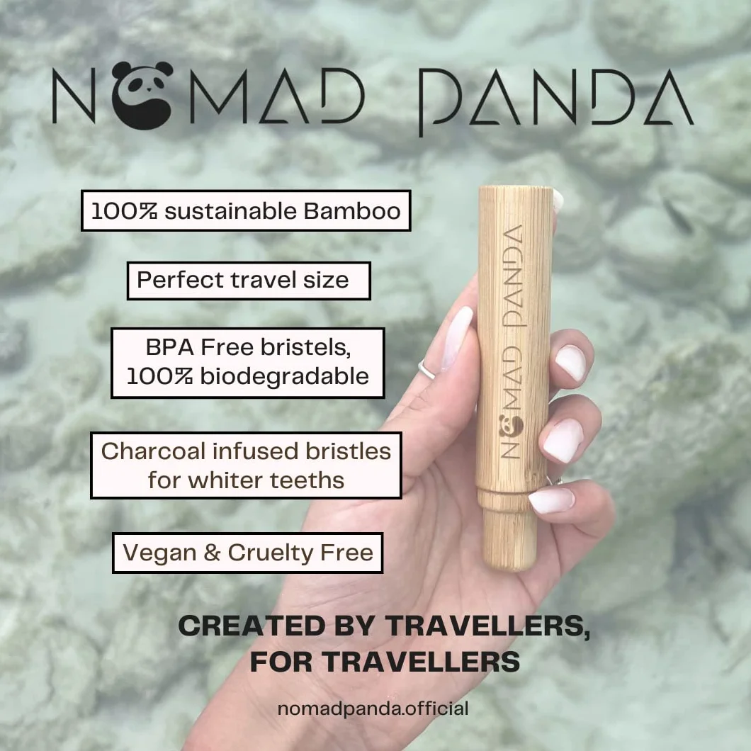 NOMAD Panda bambusowa szczoteczka do zębów z etui, składana, przenośna
