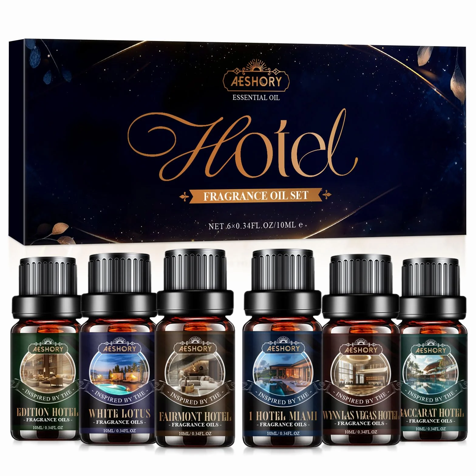 Aeshory Zestaw Olejków Zapachowych Do Hotelu, 6 x 10 ml Olejków Eterycznych Do Dyfuzora Domowego, Nawilżacza Powietrza, Aromaterapii, Wyrobu Świec, Odświeżania Powietrza
