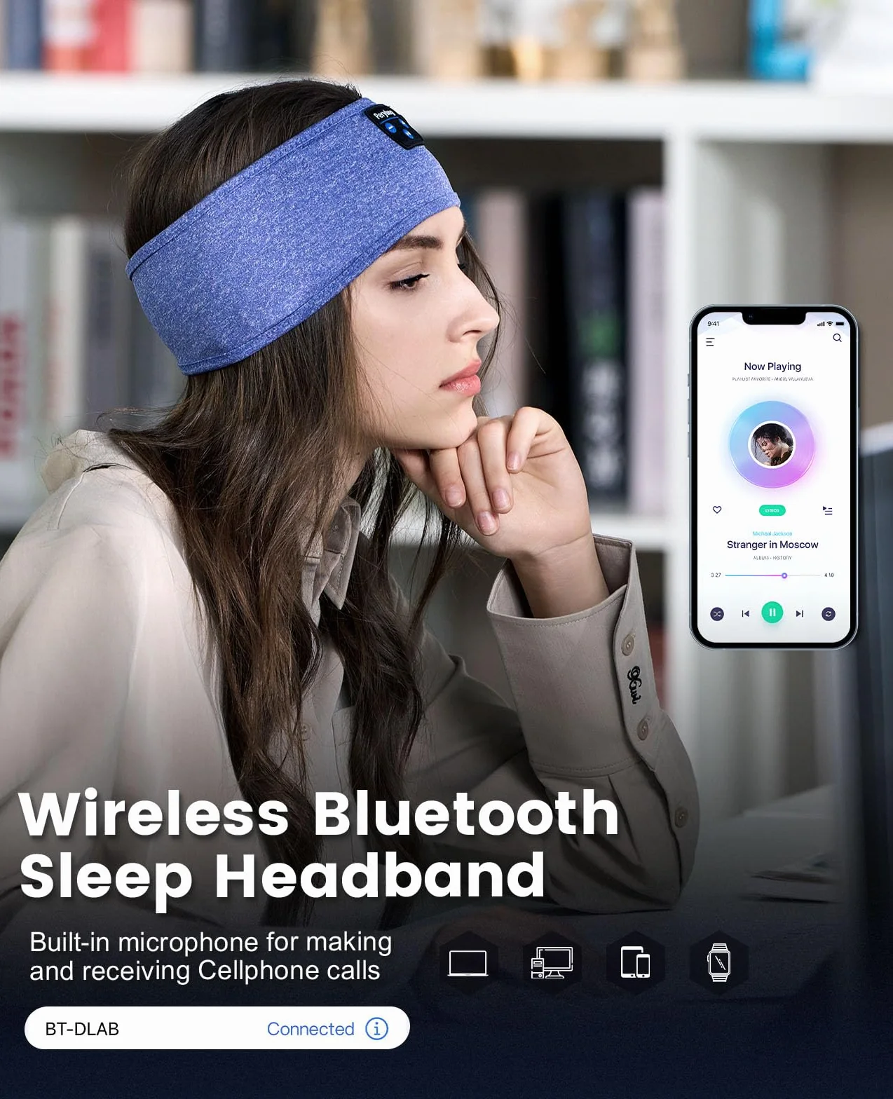 Perytong Słuchawki do spania Bluetooth Opaska na głowę Ultra-miękki pałąk dla śpiących z boku