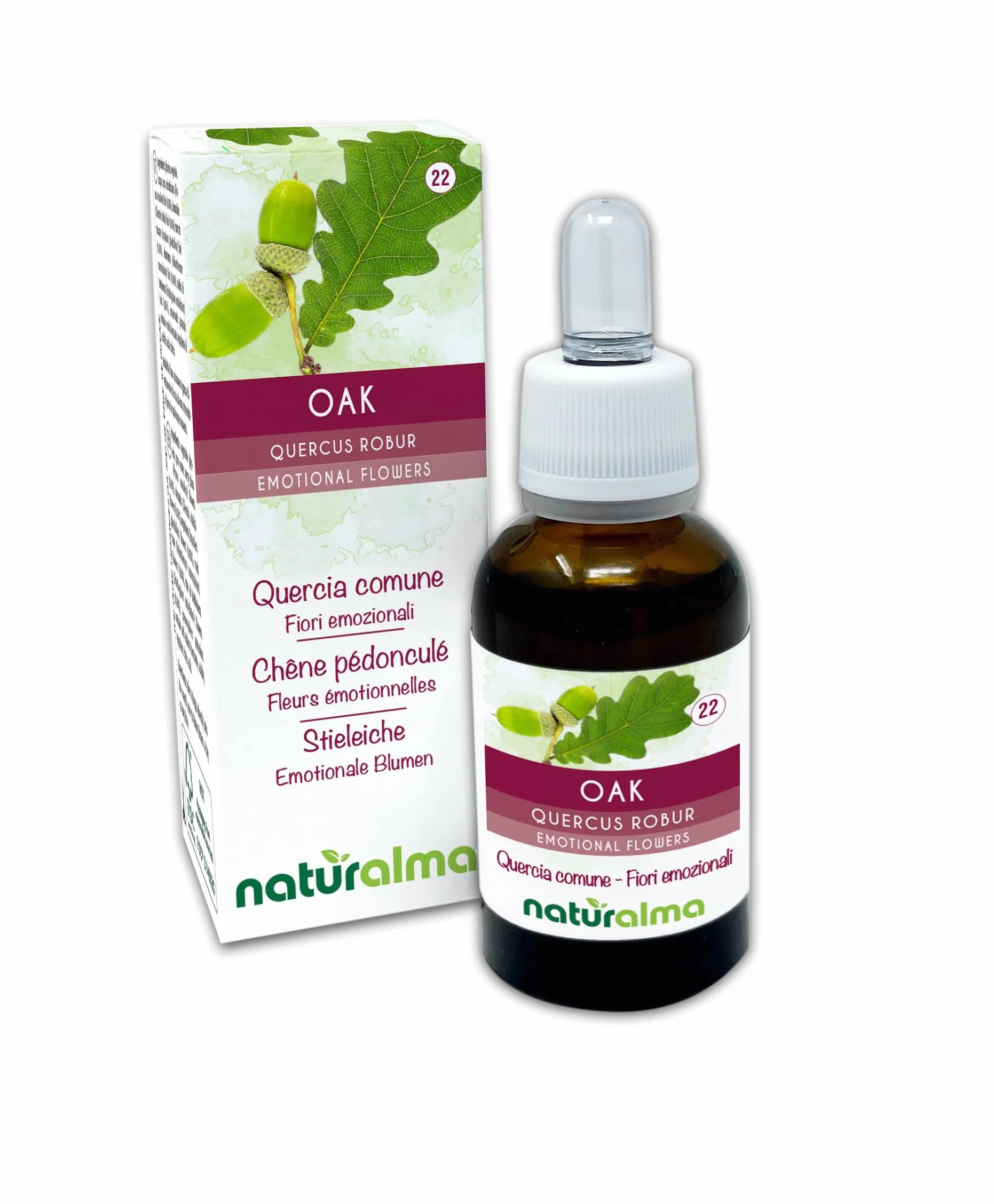 Oak lub Dąb szypułkowaty (Quercus robur var. pedunculata) Kwiaty emocji lub Kwiaty Bacha Naturalma - Krople 30 ml - Płynny ekstrakt bezalkoholowy - Esencje kwiatowe - Wegański