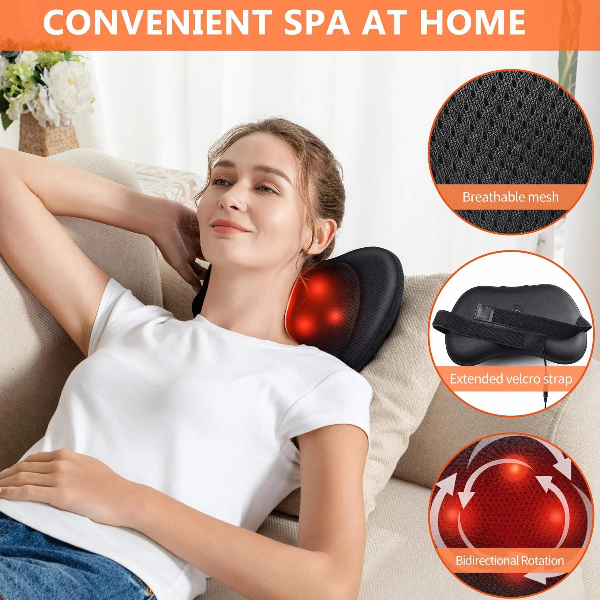 Masażer szyi i pleców z funkcją grzania, poduszka do masażu Shiatsu, głęboki masażer ugniatający na ramiona, plecy, talię, ulga w bólu mięśni, relaks w domu, biurze, samochodzie, pomysł na prezent dla