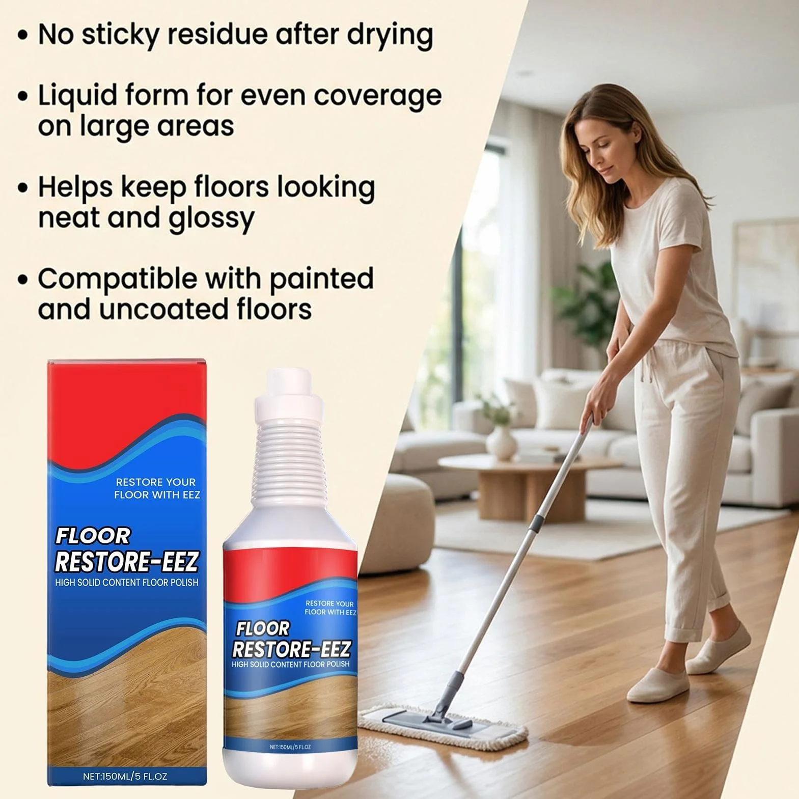 Floor Restore Solution, 150ml Wood Floor Agent, Flooring Renewal Liquid with Shine Effect, Polishing Care Solution, with Easy Application, Restoration for Living Room Bedroom Kitchen