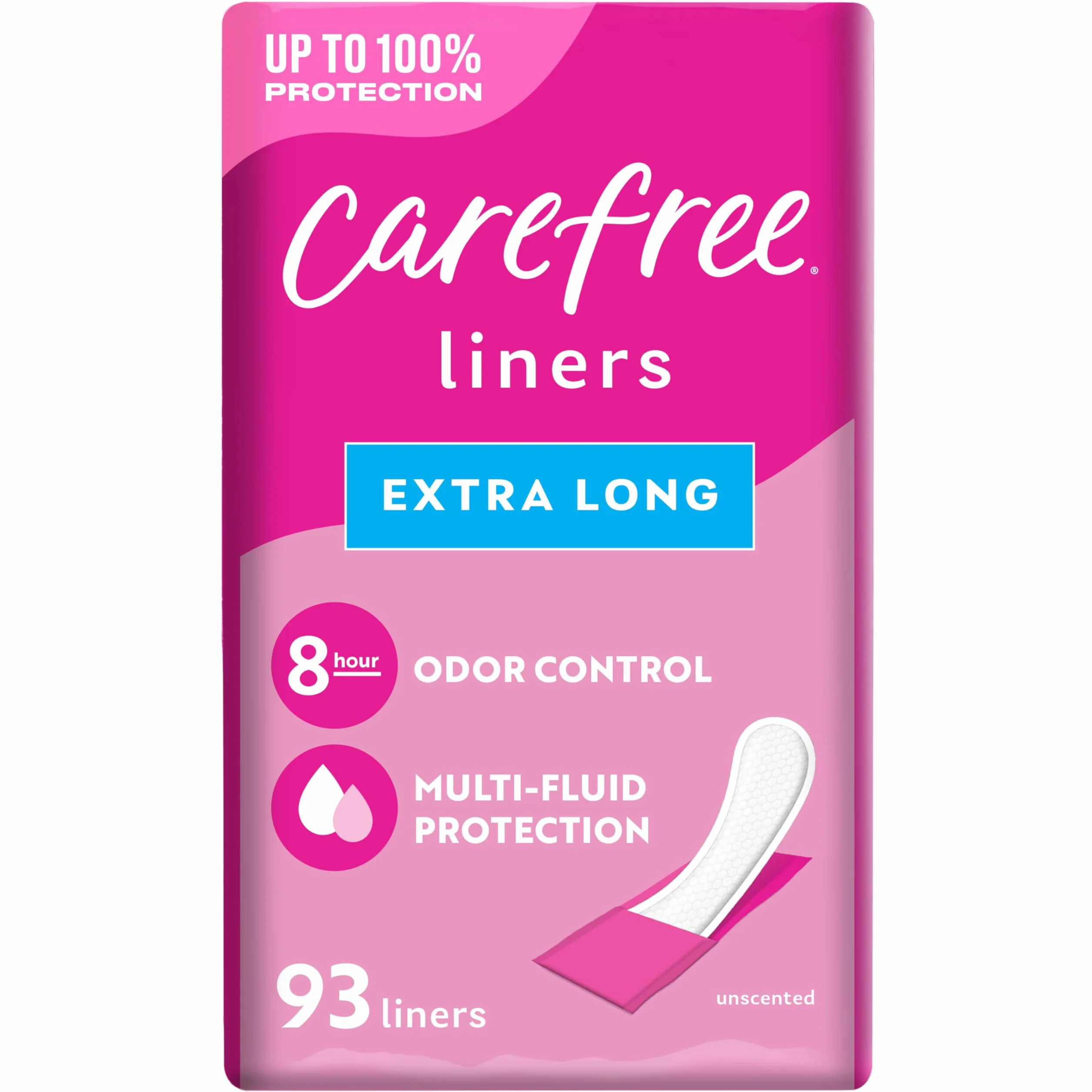 Carefree Acti-Fresh cienkie wkładki do majtek, miękkie i elastyczne ochrona dla kobiet, bardzo długie, 93 szt