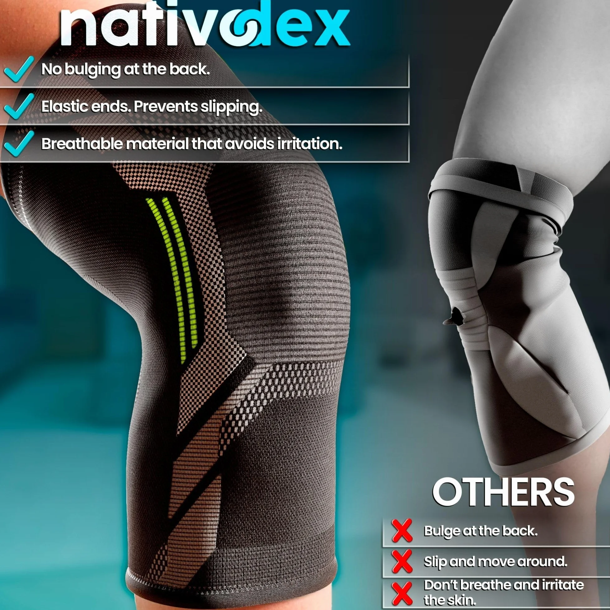 NativoDex Opaska uciskowa na kolana sportowe dla mężczyzn i kobiet - ochraniacze na kolana podtrzymujące więzadła, napięcie mięśni, dyskomfort stawów