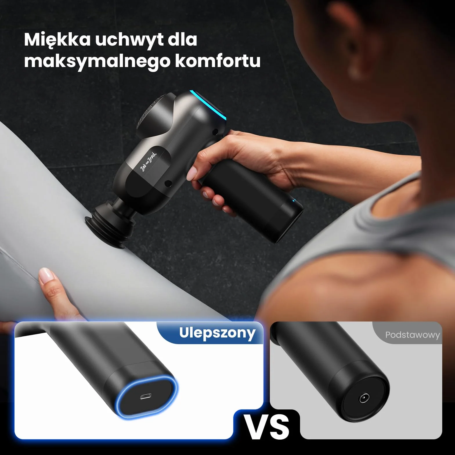 Bob and Brad C2 Pistolet do Masażu Tkanki Głębokiej Masażer Mięśni 5 Prędkości Czarny