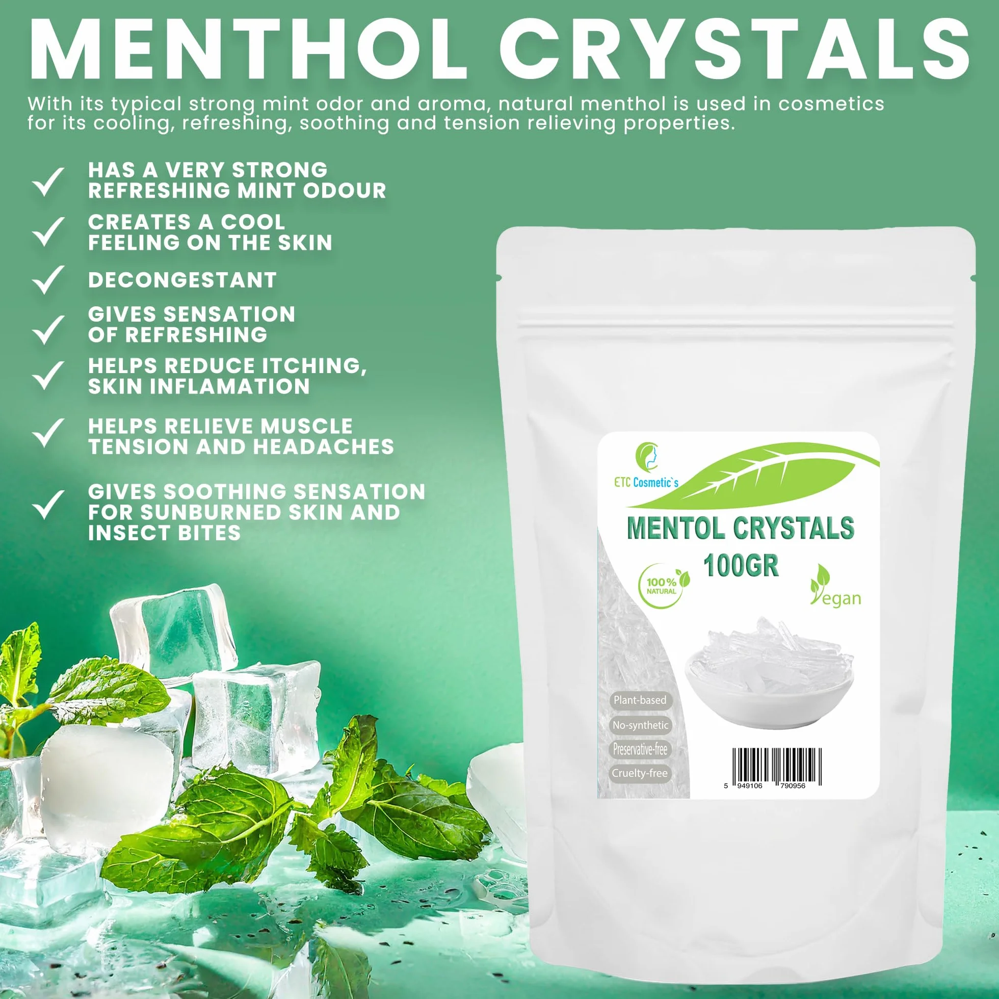 Mentol Kryształy 100 gr Naturalny Olejek Miętowy Działa Chłodząco i Odświeżająco