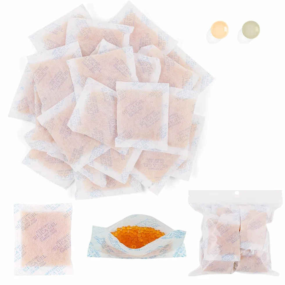 ASYEY żel krzemionkowy, 20 g x 24 sztuk pomarańczowe saszetki z żelem krzemionkowym, wielokrotnego pochłaniające wilgoć, do kontaktu z żywnością, do mikrofalówki, do szafek, sejfów i łazienek
