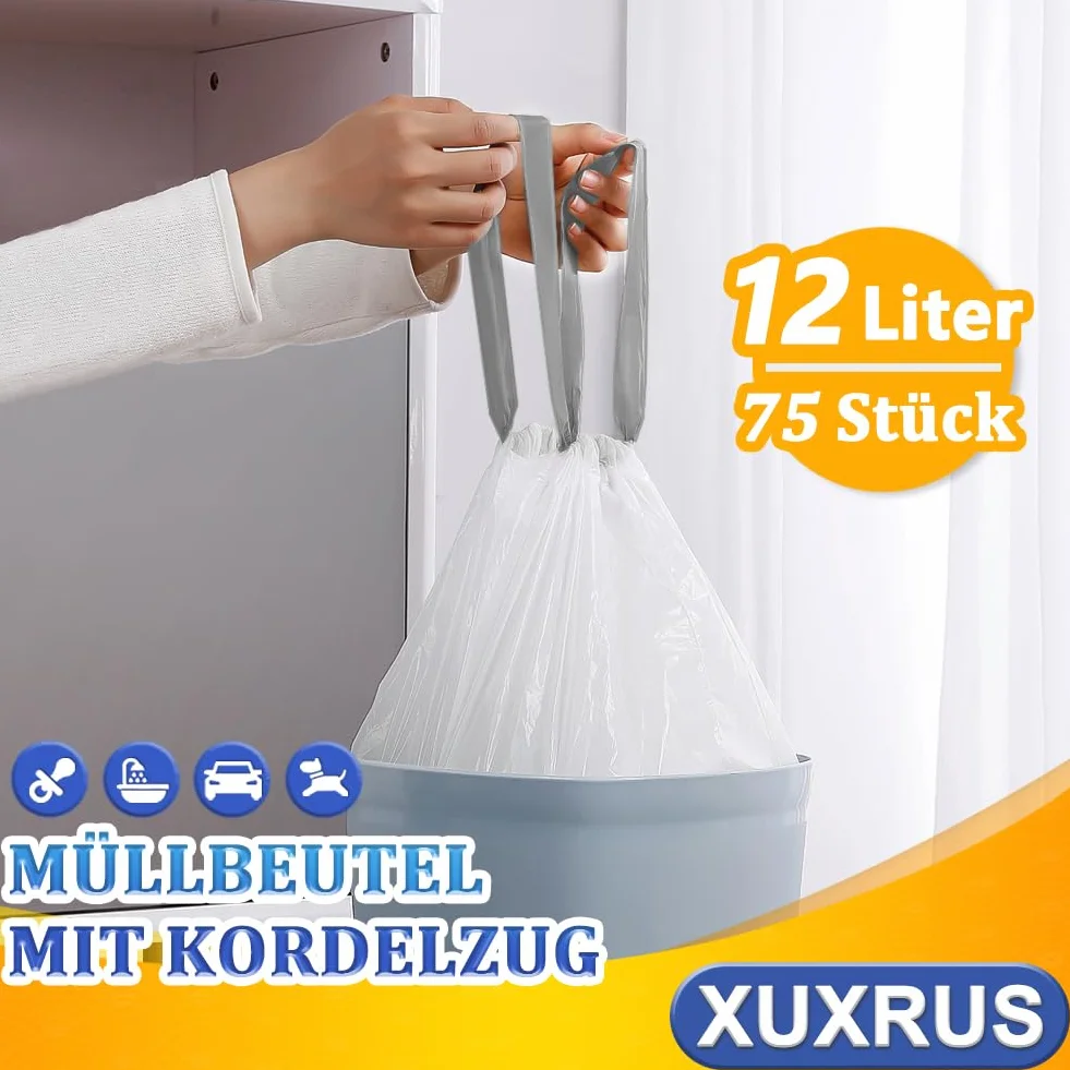 XUXRUS Małe worki na śmieci 12 l ze ściągaczem odporne na rozerwanie białe