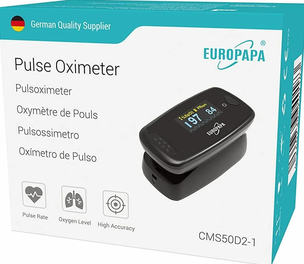 Pulsoksymetr EUROPAPA Palcowy OLED SpO2 Szybki Pomiar Dla Dorosłych Czarny
