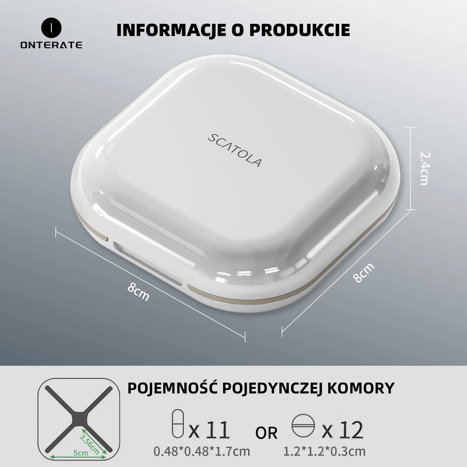 ONTERATE Codzienny Organizer na Pigułki 4 Przegródki, Przenośne Etui Podróżne Szary